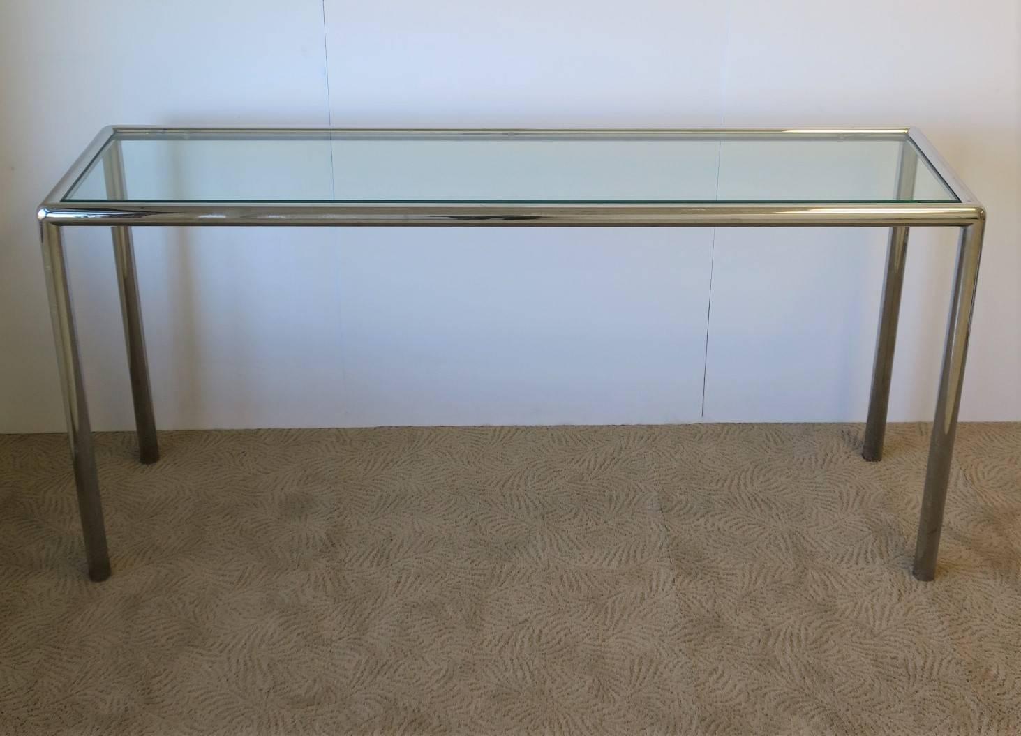 American Modern Chrome and Glass Console Table
