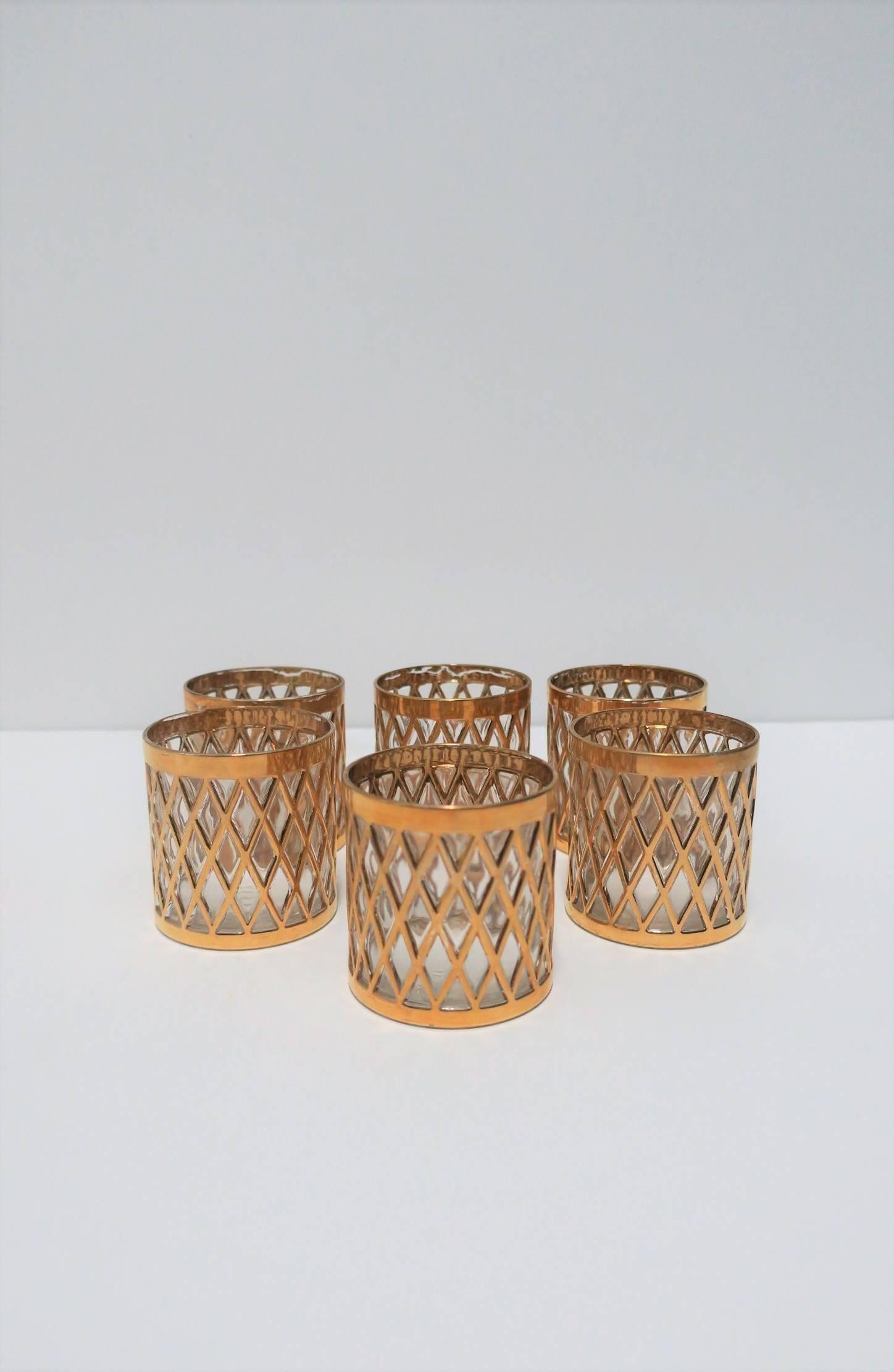 Mid-20th Century Set of Six Vintage 24-Karat Gold Marque Rock's Glasses by Imperial Glass