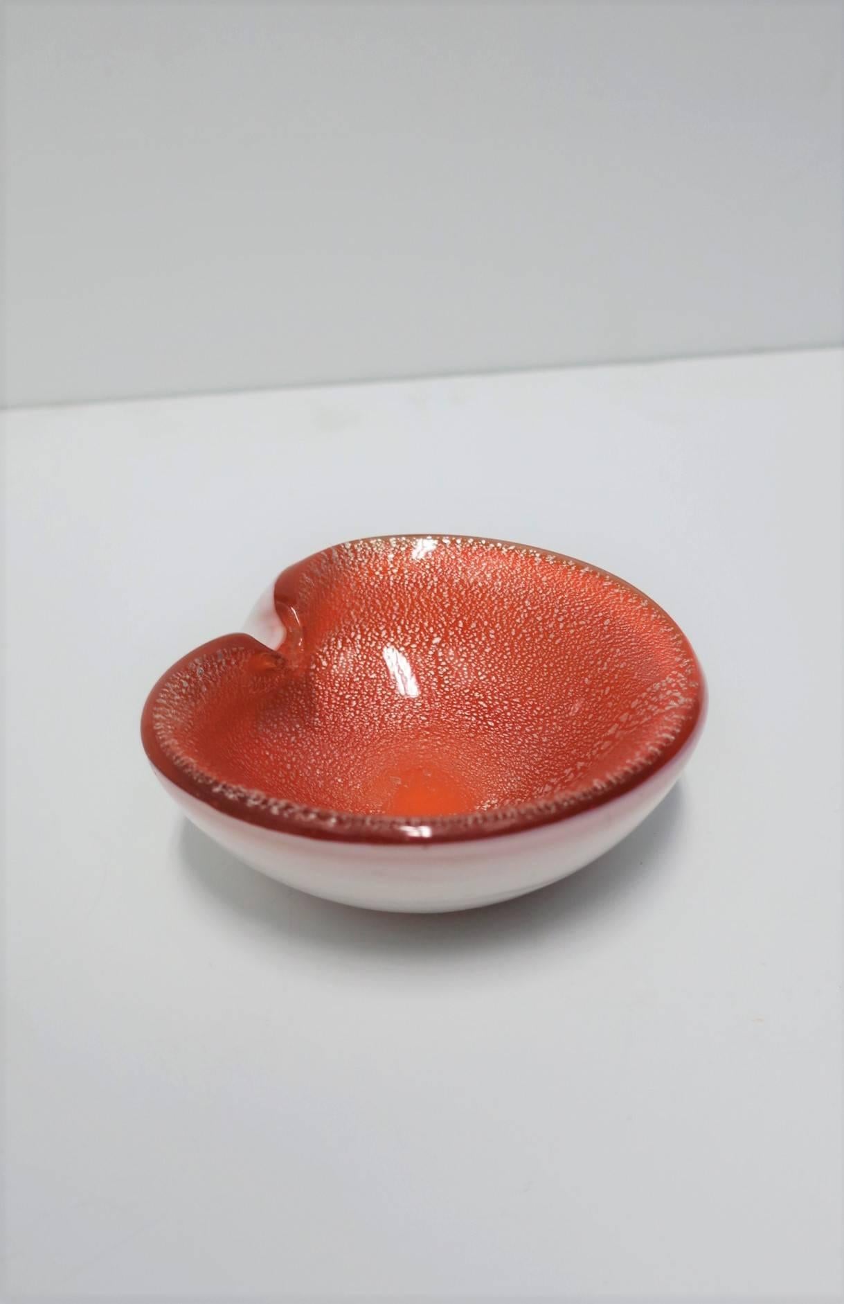 Mid-20th Century Italian Murano Orange White and Silver Art Glass Bowl