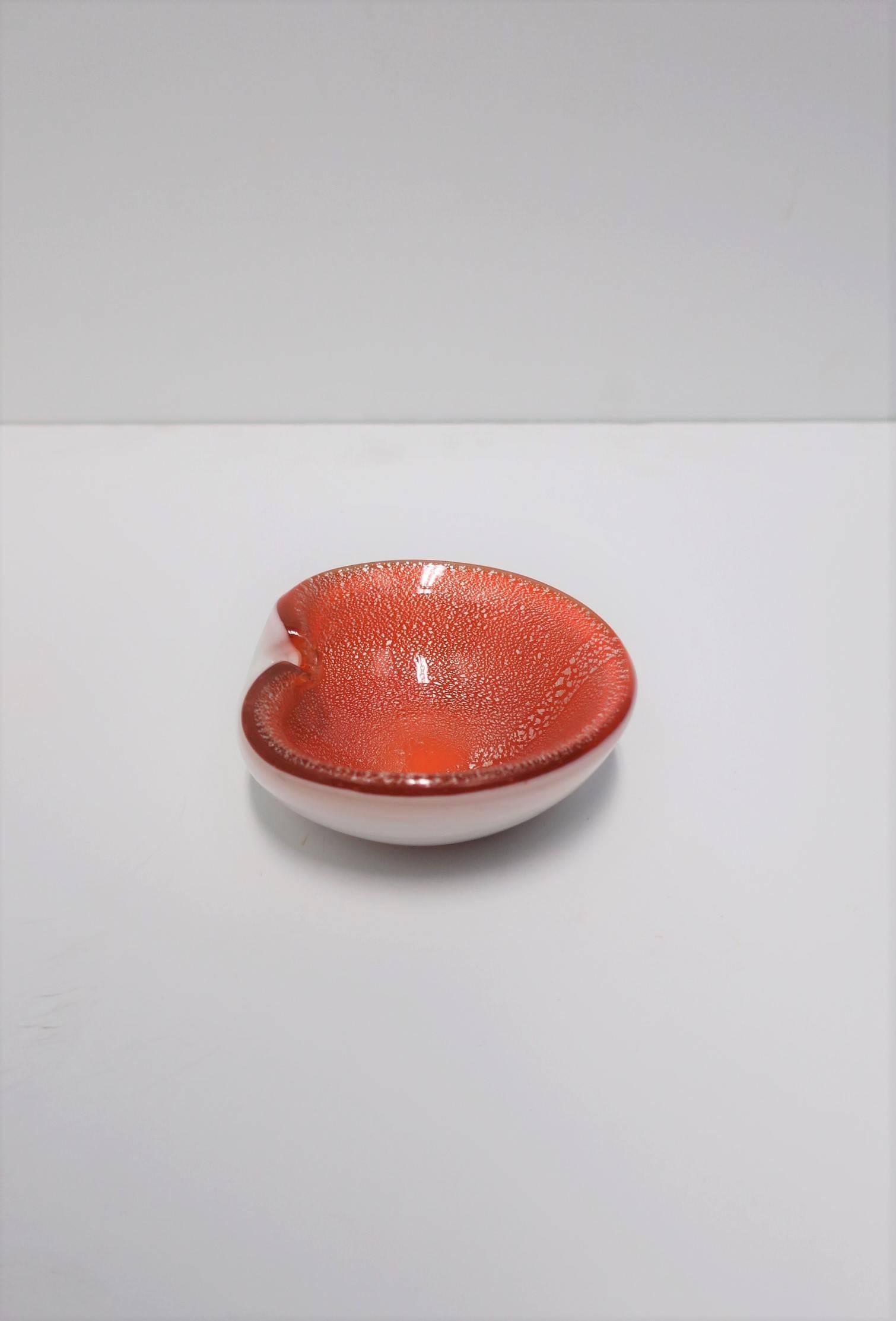 Italian Murano Orange White and Silver Art Glass Bowl 2