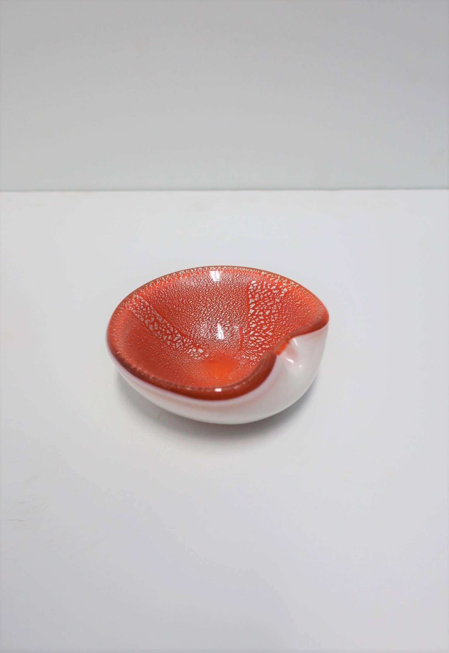 Italian Murano Orange White and Silver Art Glass Bowl 4