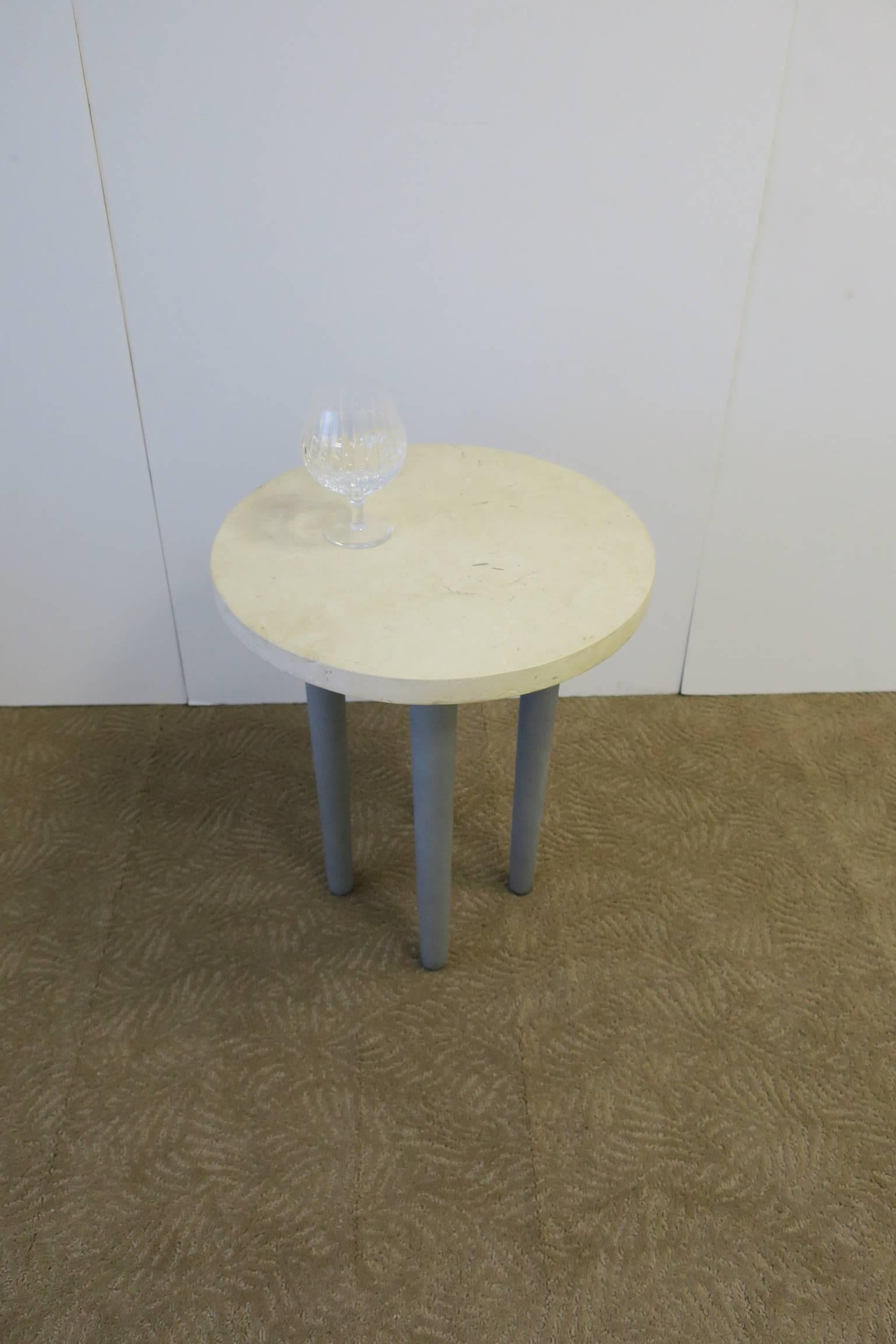 Stone and Leather Postmodern Round Side or Drinks Table For Sale 3