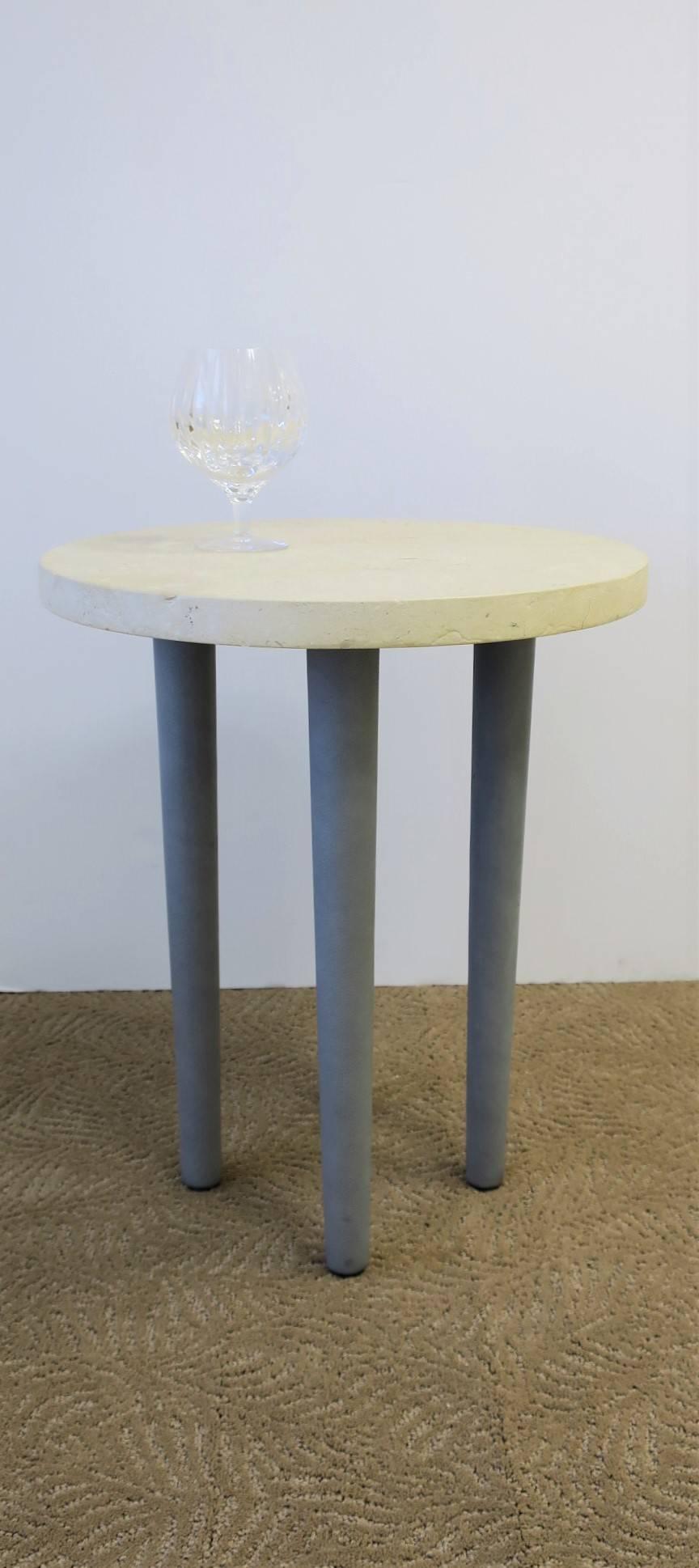 Stone and Leather Postmodern Round Side or Drinks Table For Sale 2