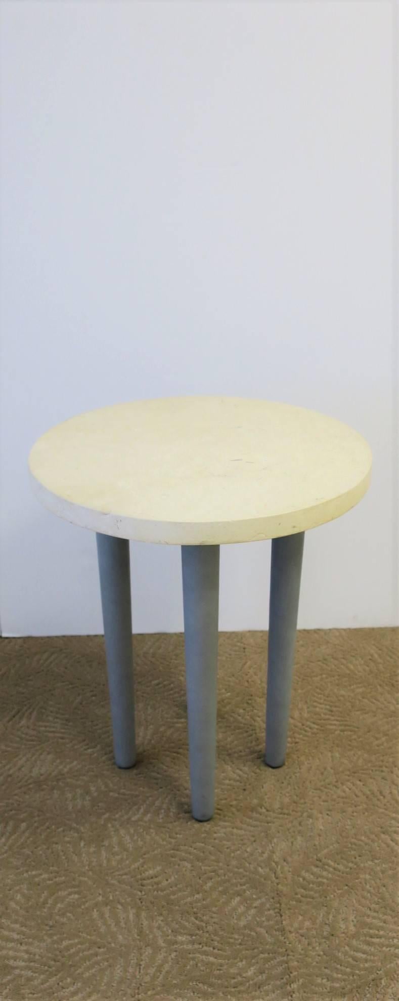 Stone and Leather Postmodern Round Side or Drinks Table For Sale 1