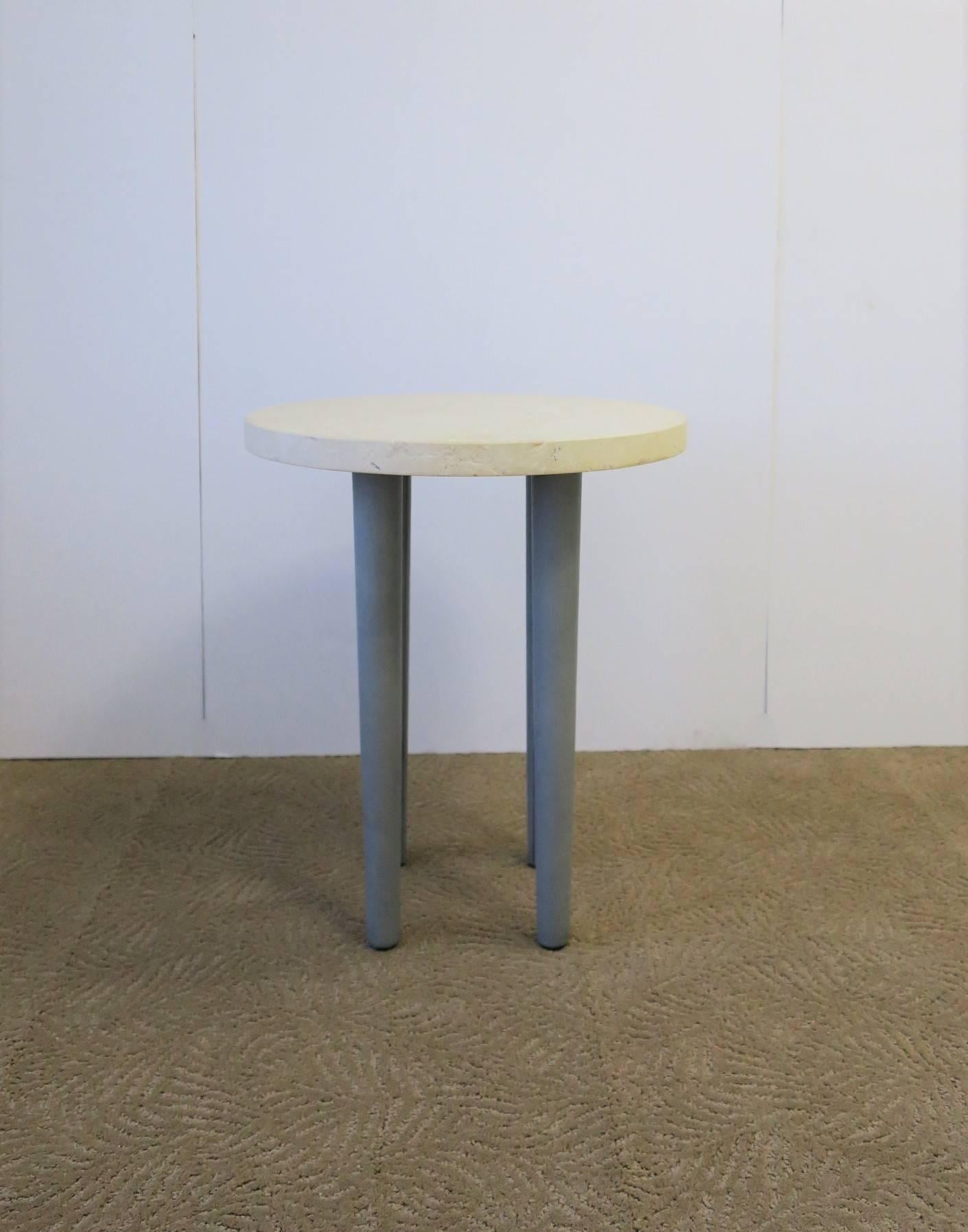 20th Century Stone and Leather Postmodern Round Side or Drinks Table For Sale