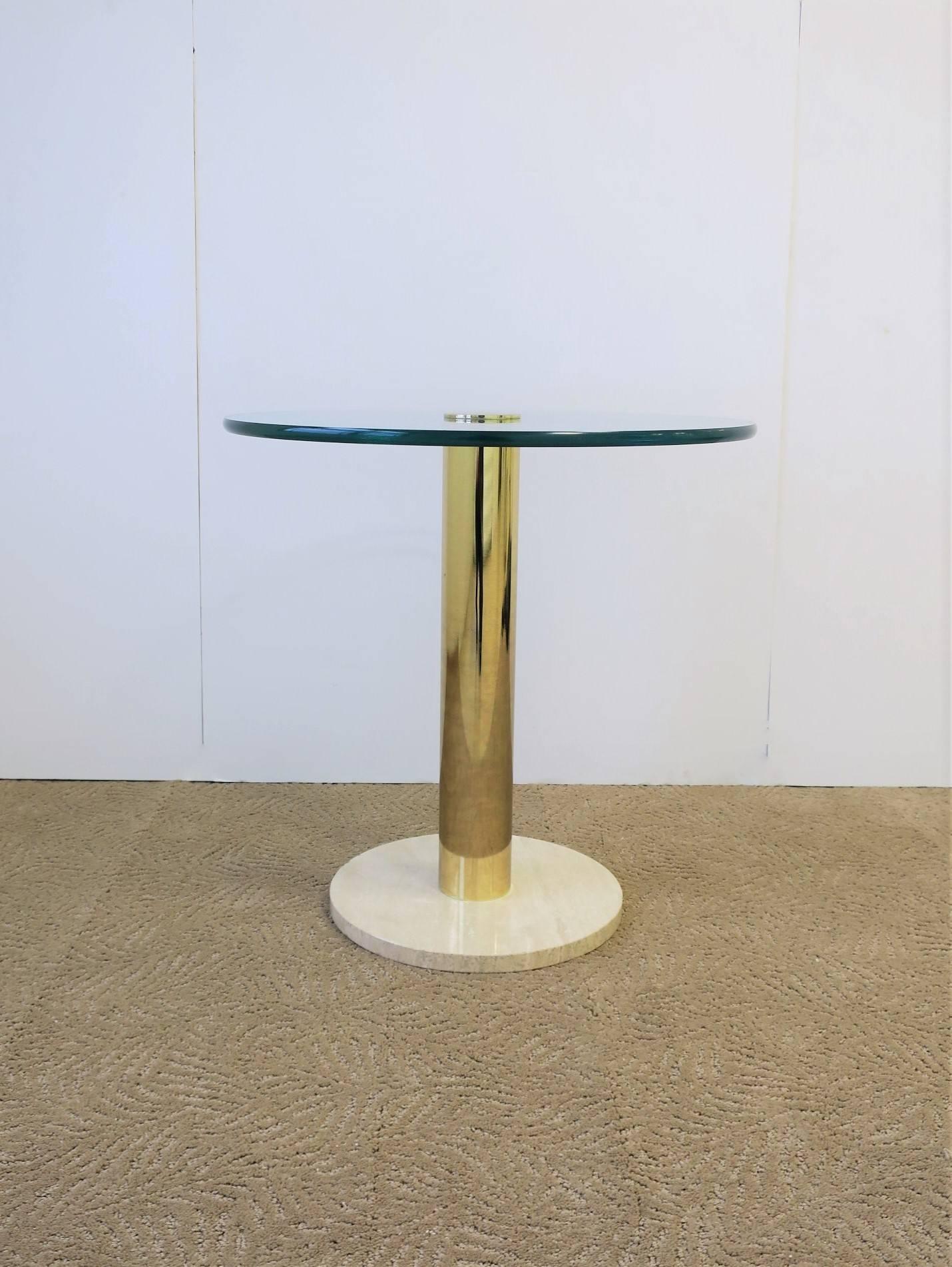 Late 20th Century Modern Italian Round Brass, Glass and Marble Side Table by Pace, circa 1970s