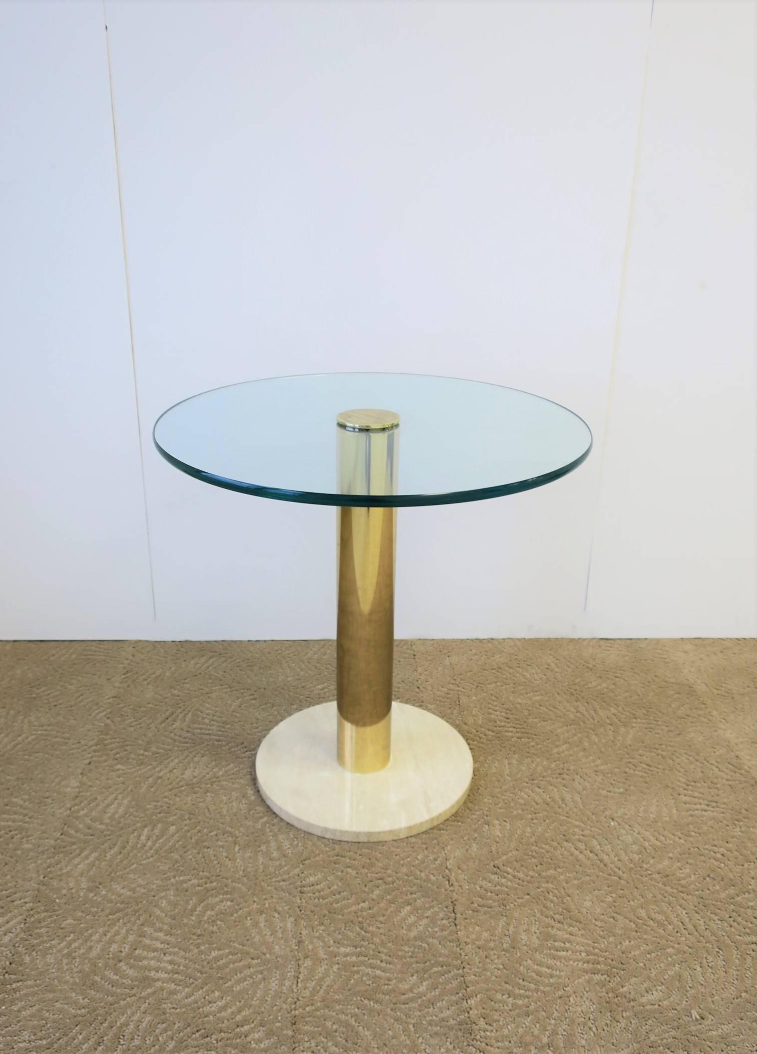 Modern Italian Round Brass, Glass and Marble Side Table by Pace, circa 1970s 1