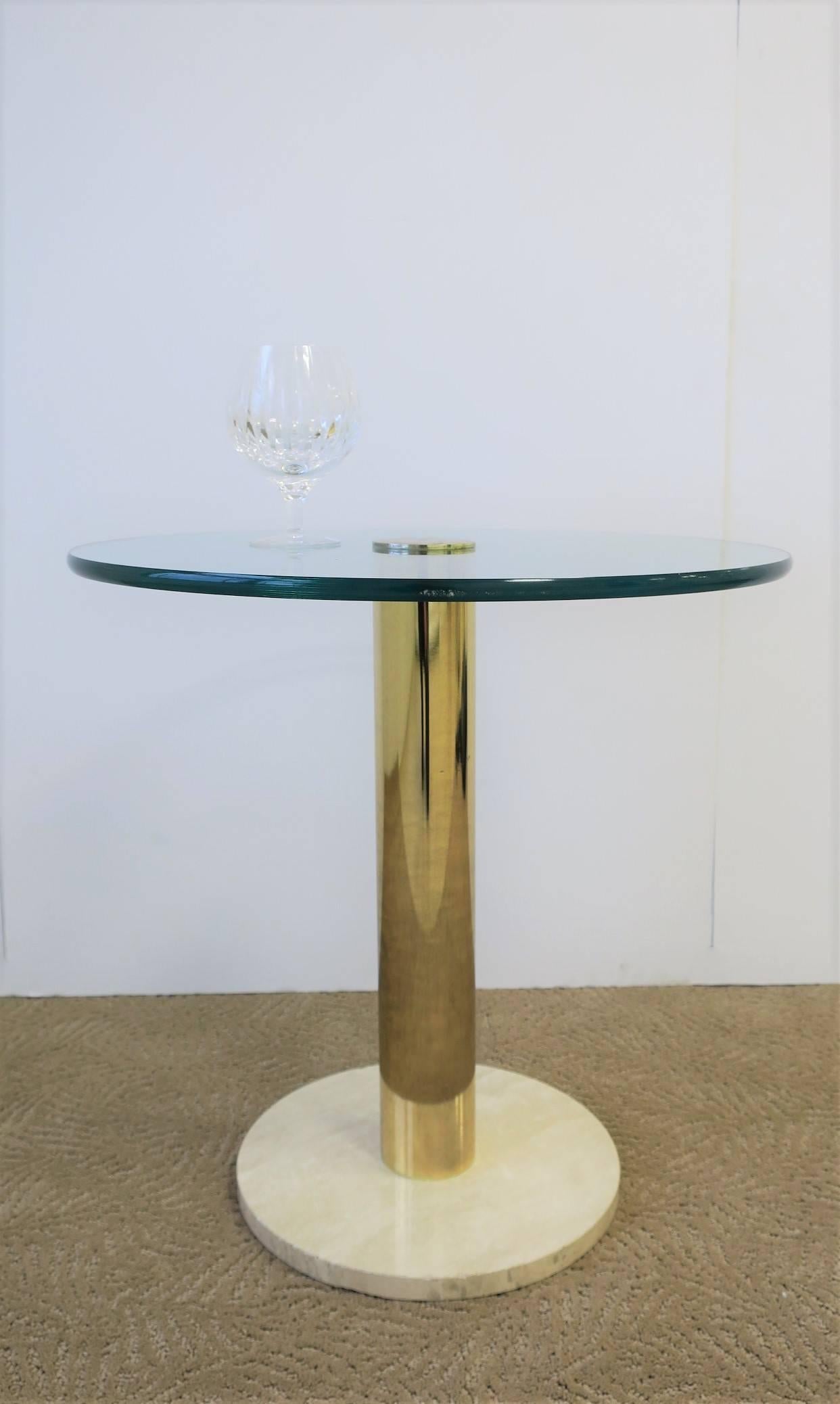 Modern Italian Round Brass, Glass and Marble Side Table by Pace, circa 1970s 5