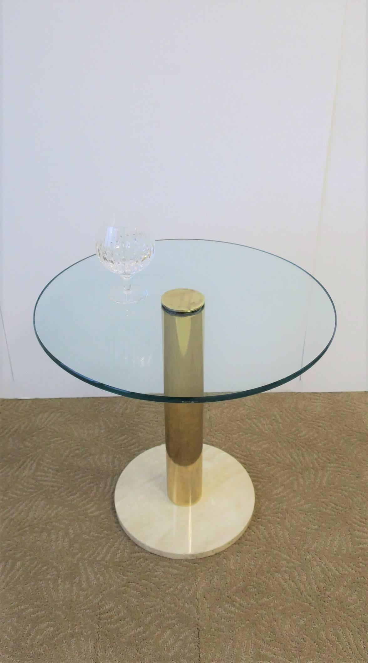 Modern Italian Round Brass, Glass and Marble Side Table by Pace, circa 1970s 7