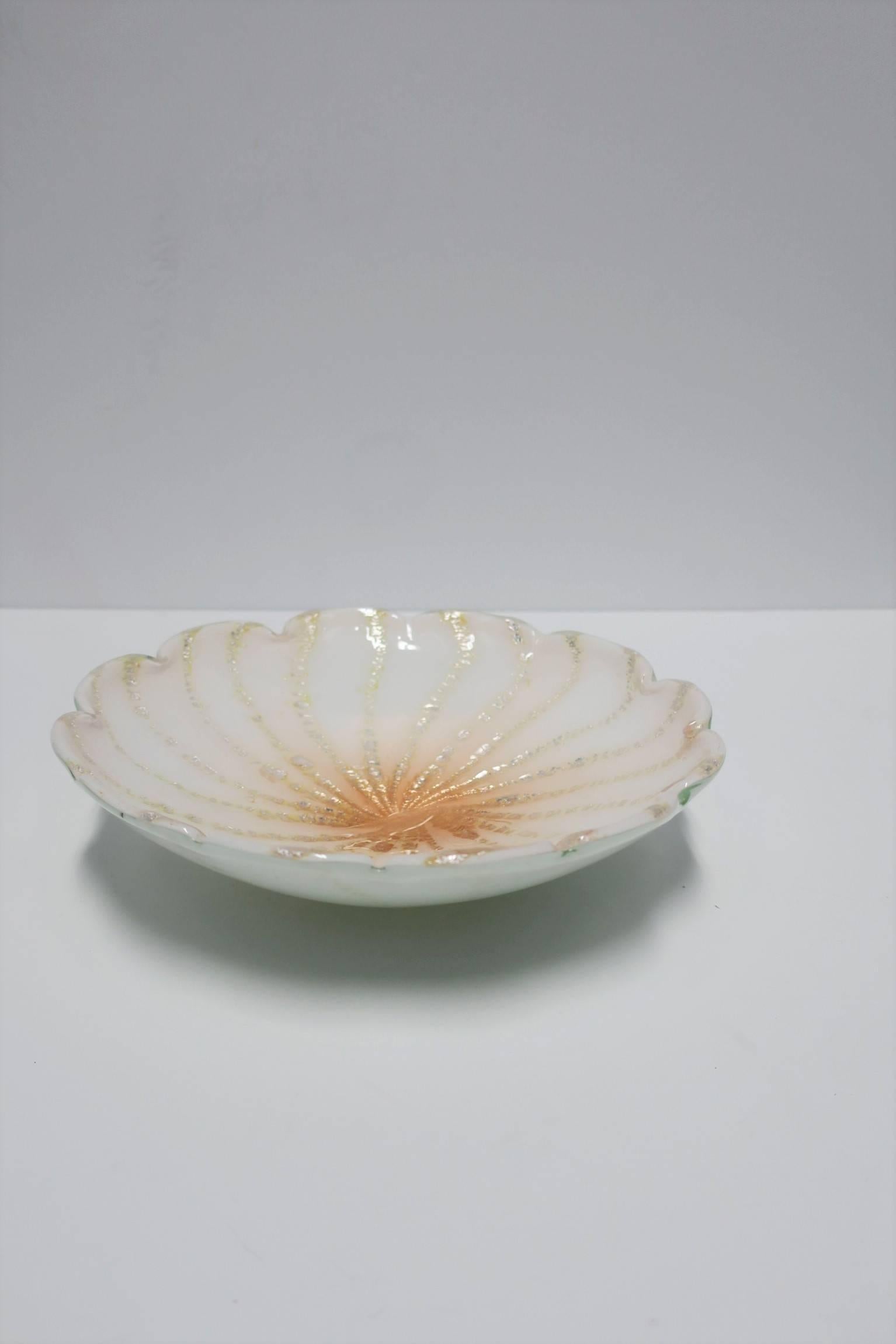 Mid-Century Modern Italian Murano White and Silver Art Glass Bowl or Catchall Barbini Style For Sale