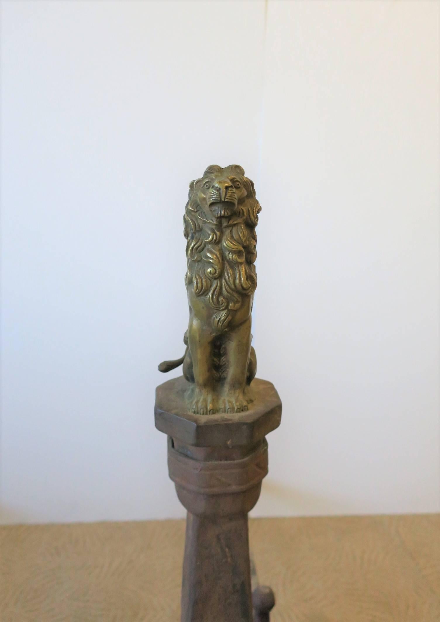 Fireplace Andirons with Brass Lion Sculpture, Pair 8