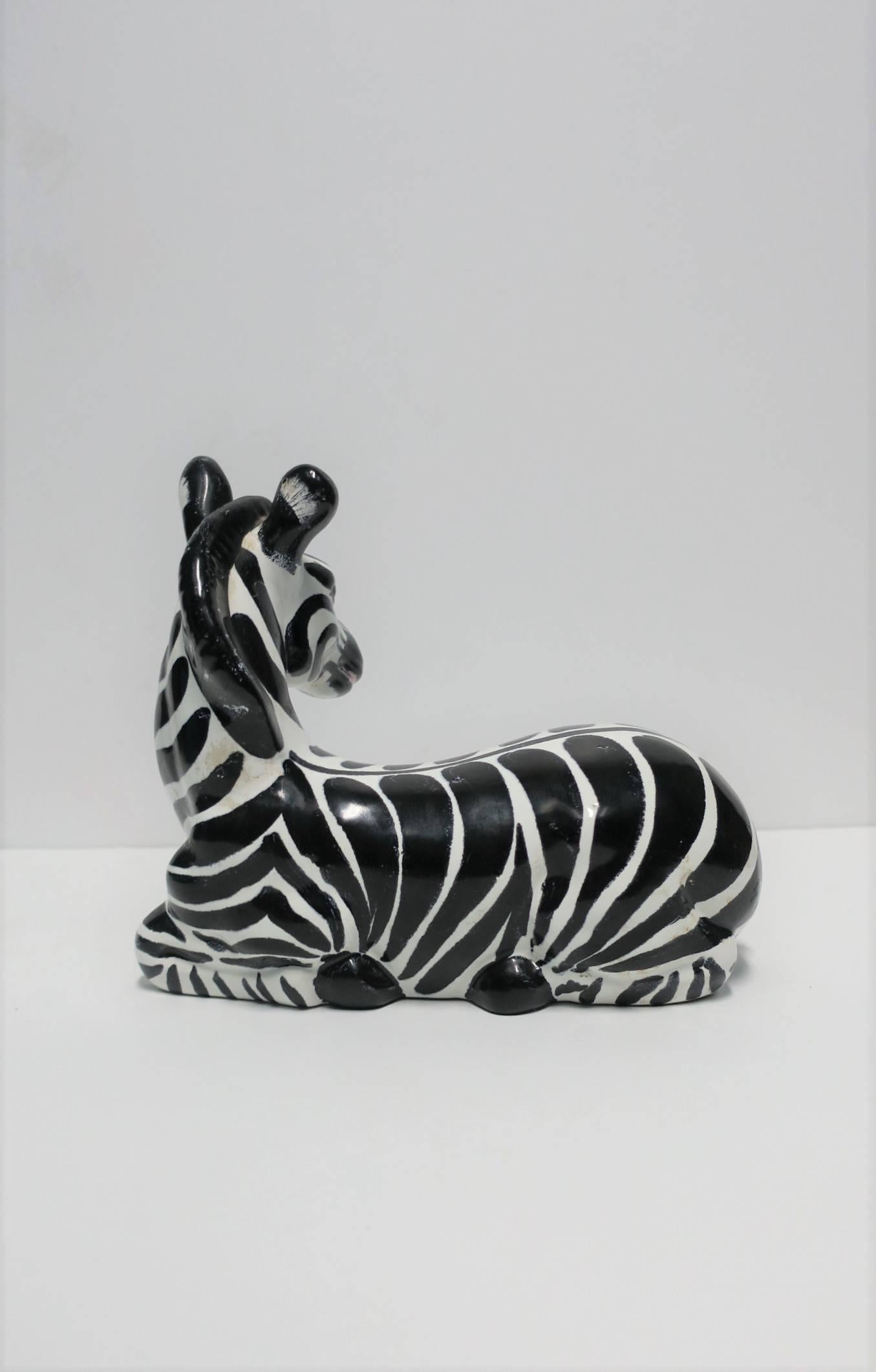 Italian Black and White Zebra Animal Sculpture in the Art Deco Style, ca. 1970s 1