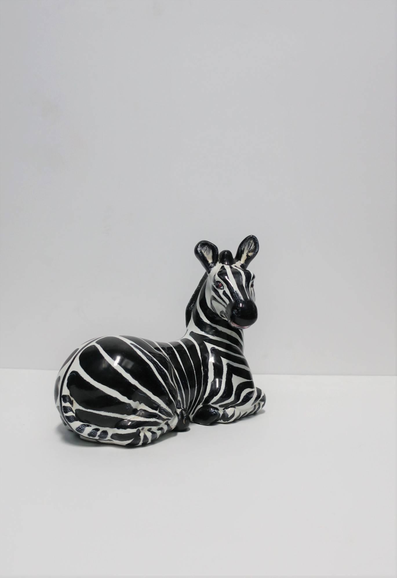 Late 20th Century Italian Black and White Zebra Animal Sculpture in the Art Deco Style, ca. 1970s