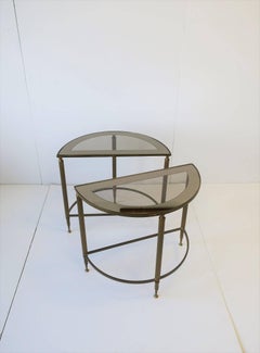 Deco Directoire Brass and Glass Round Side Table or Drinks Table