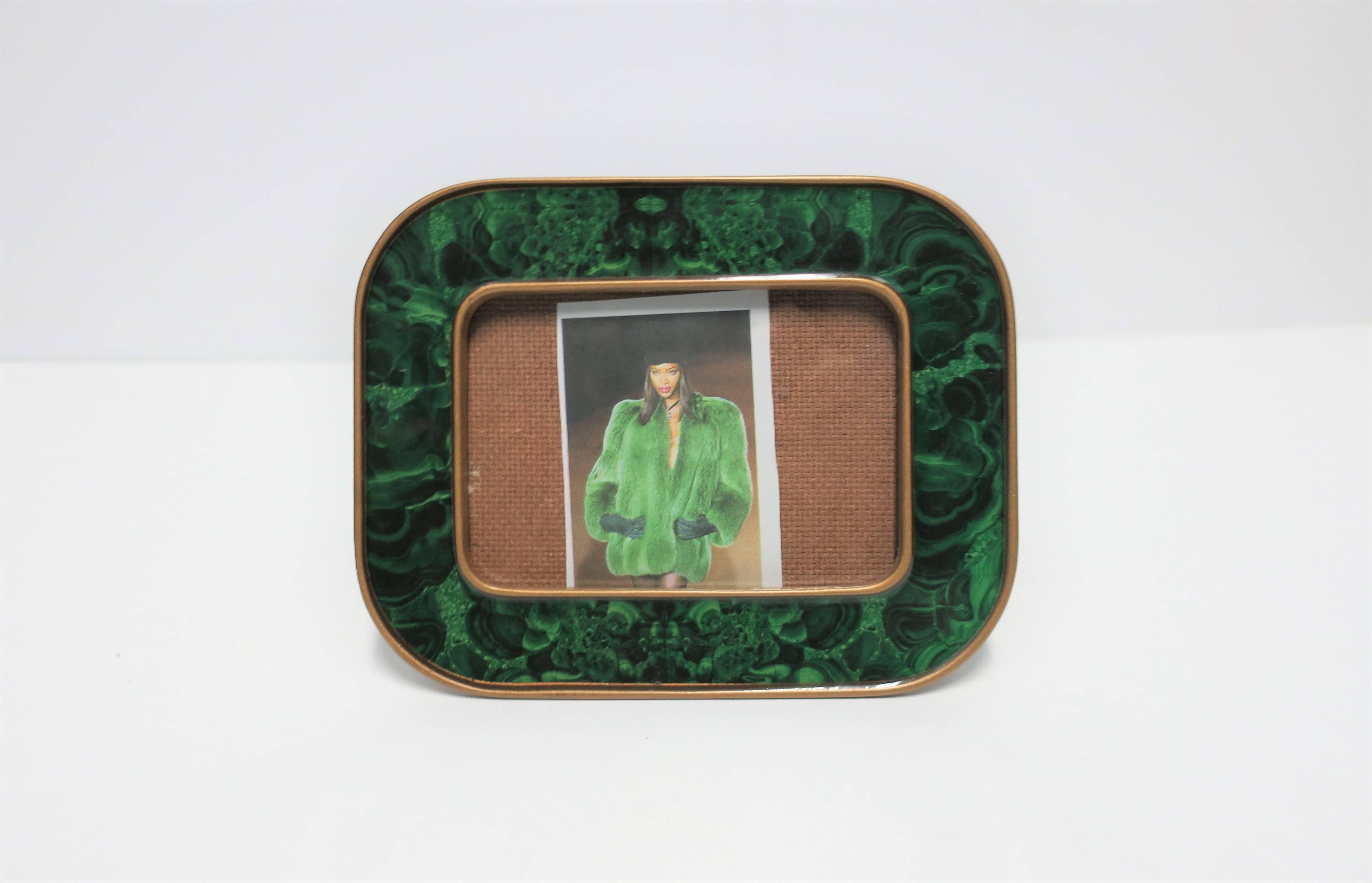 Modern Green Malachite Lacquer and Brass Picture Frame 1