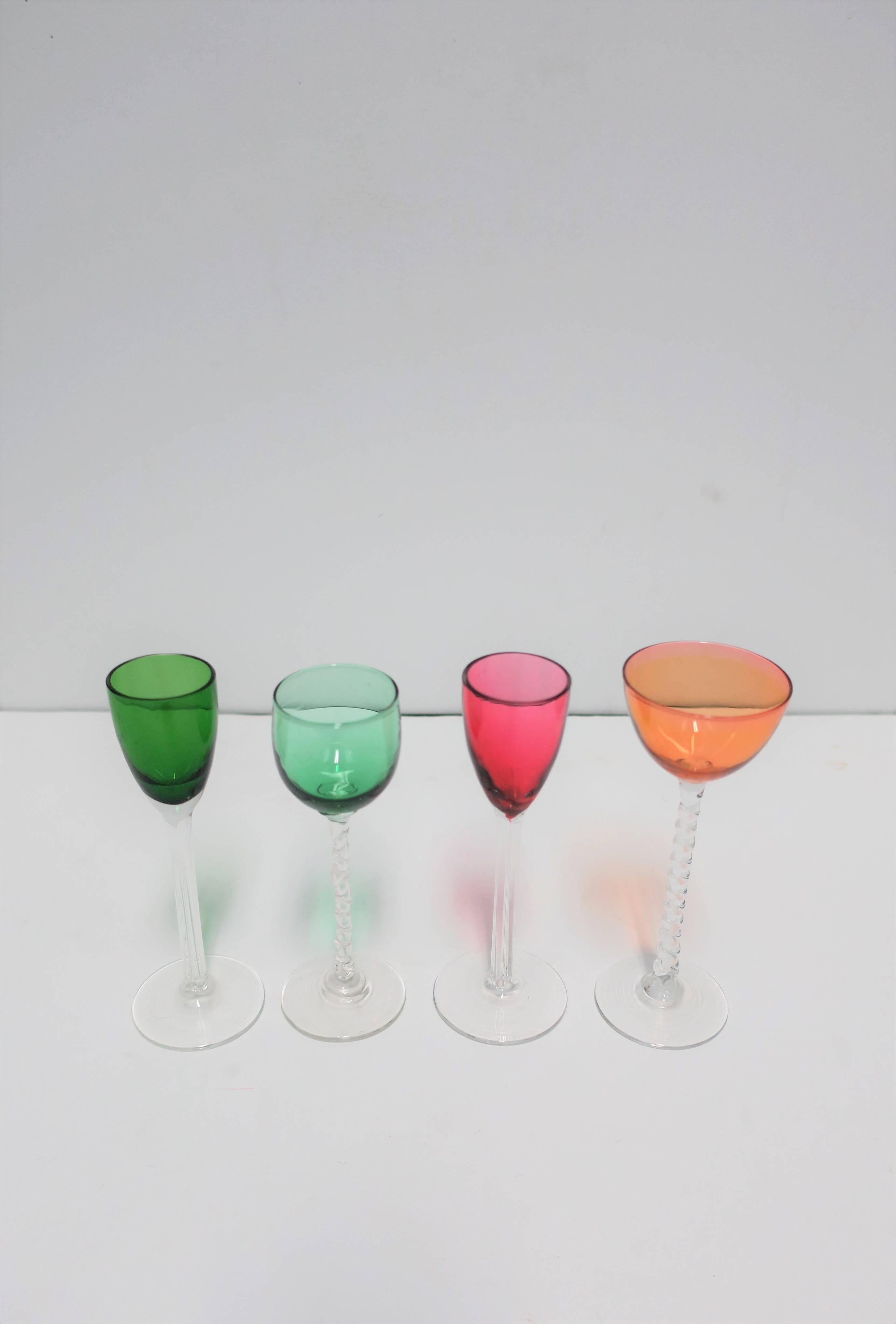 Modern Colorful Art Glass Cordial or Aperitif Liquor Spirits Glasses