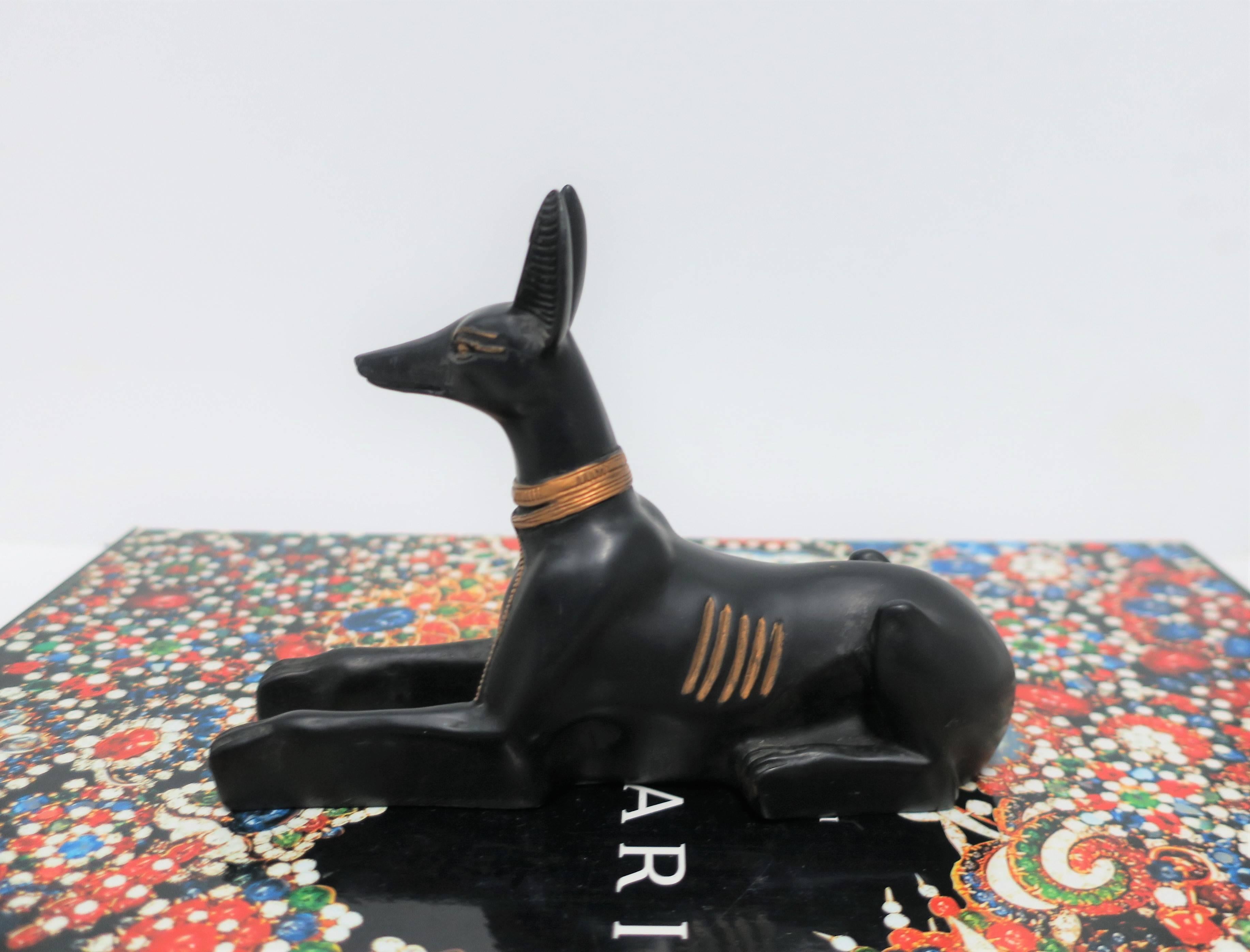 20th Century Black and Gold Egyptian Dog Sculpture