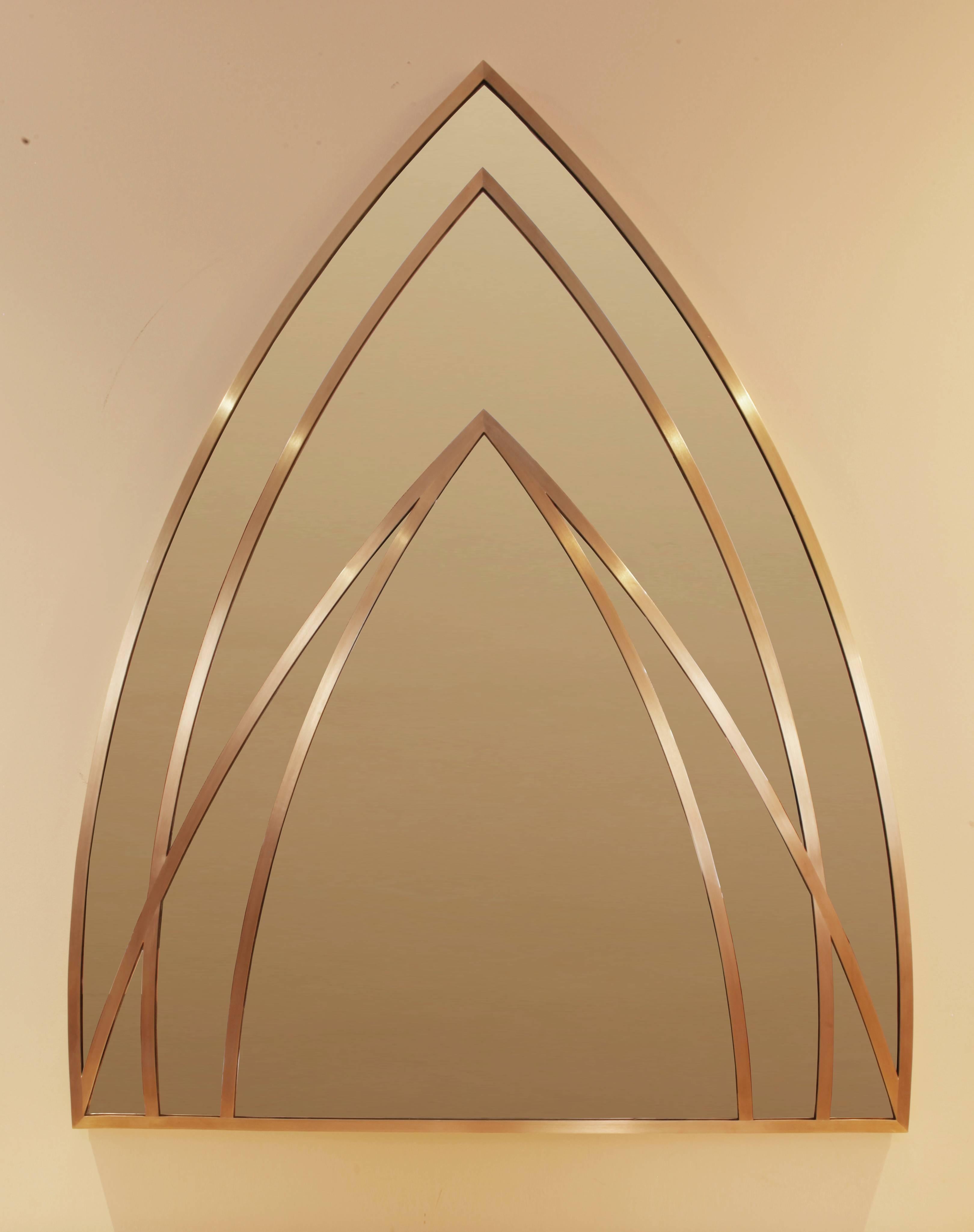 Shown in brushed brass with mirror. 
Available in matte black and raw steel. 
Available in two sizes. 
Small 42