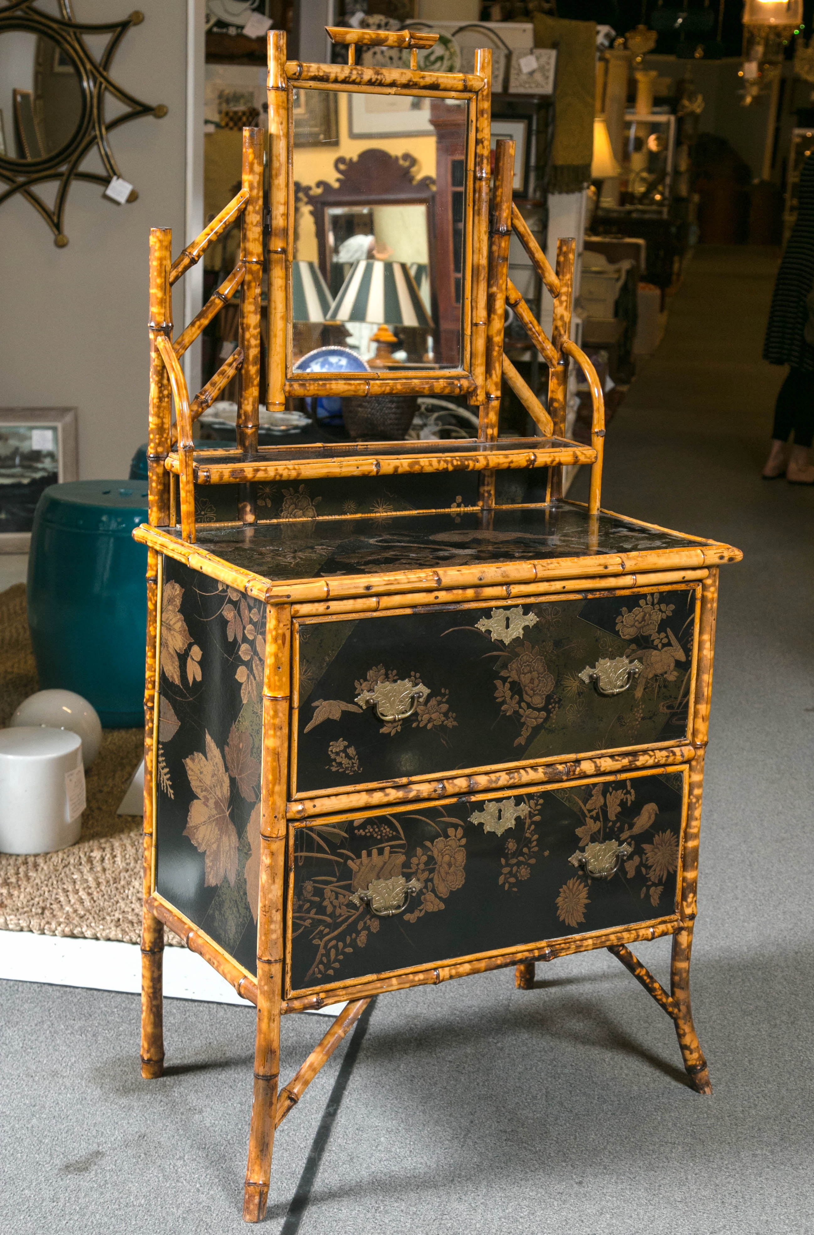 19th Century English Bamboo and Lacquer Dressing Table