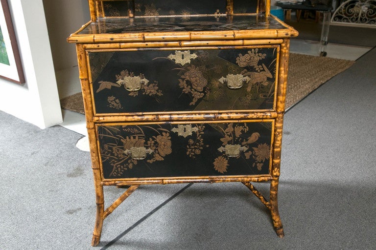 Chinoiserie 19th Century English Bamboo and Lacquer Dressing Table