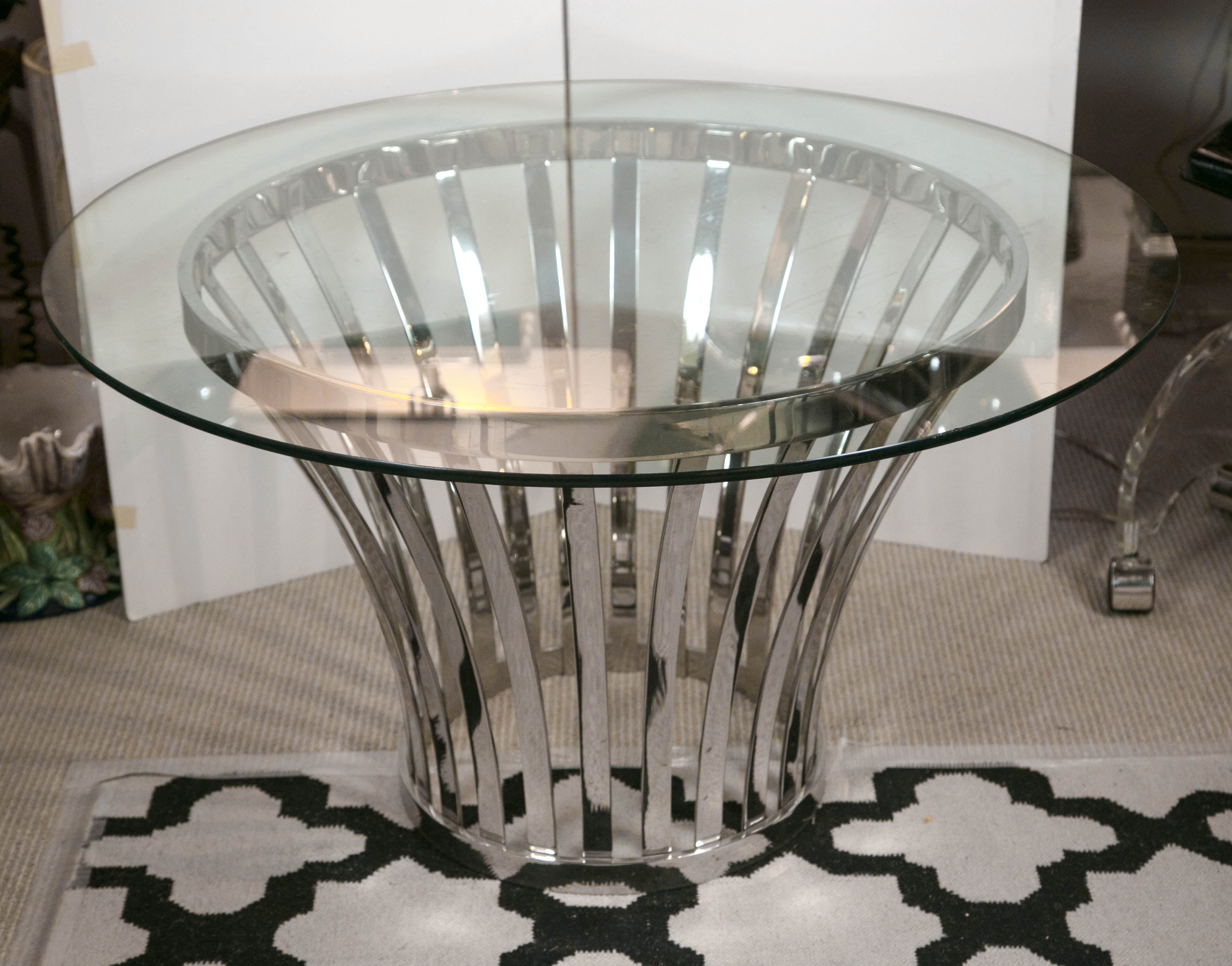 Mid-Century Round Glass and Metal Base Coffee Table