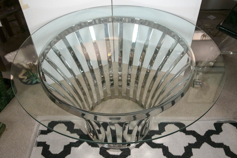 20th Century Mid-Century Round Glass and Metal Base Coffee Table