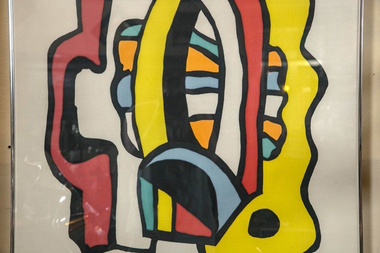 Silk-screened silk scarf Fernand Leger signed and numbered 53/250 scarf in a silver metal frame