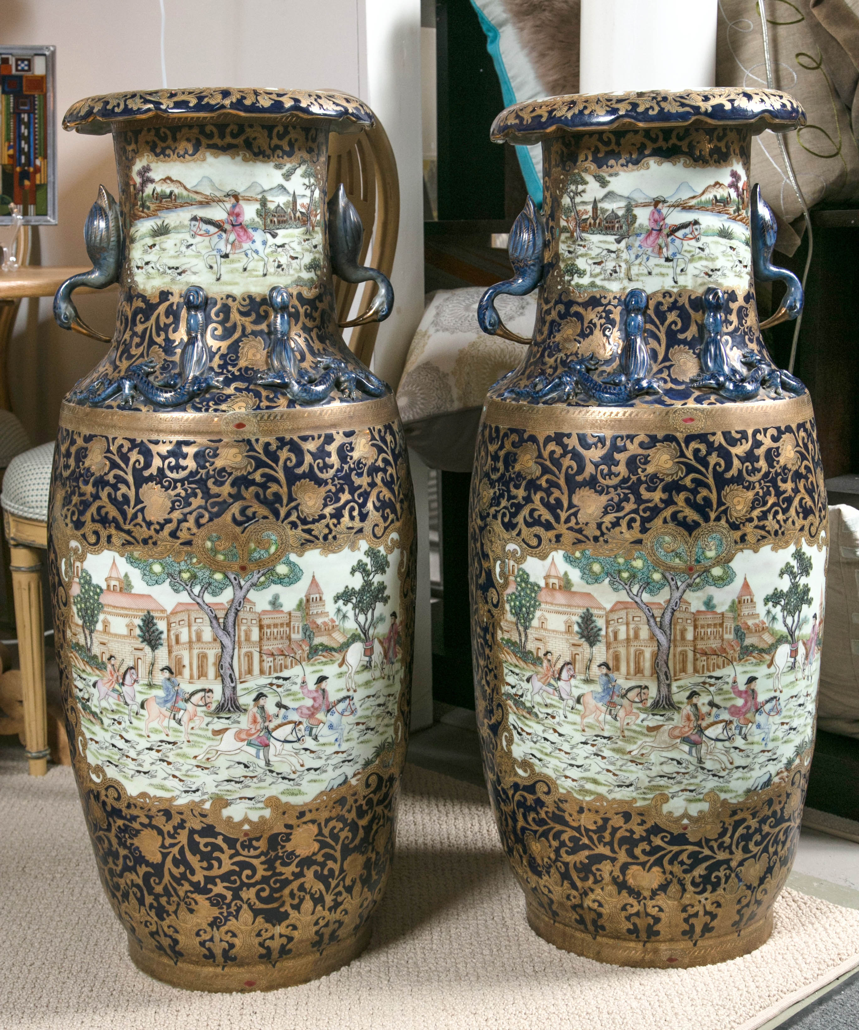 20th Century Pair of Chinese Export Palace Vases