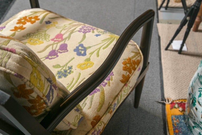 Embroidered Pair of Mid-Century Baker Armchairs