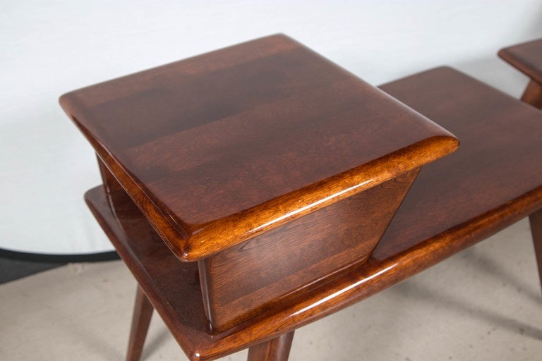 Pair of mahogany multi-level side tables.
