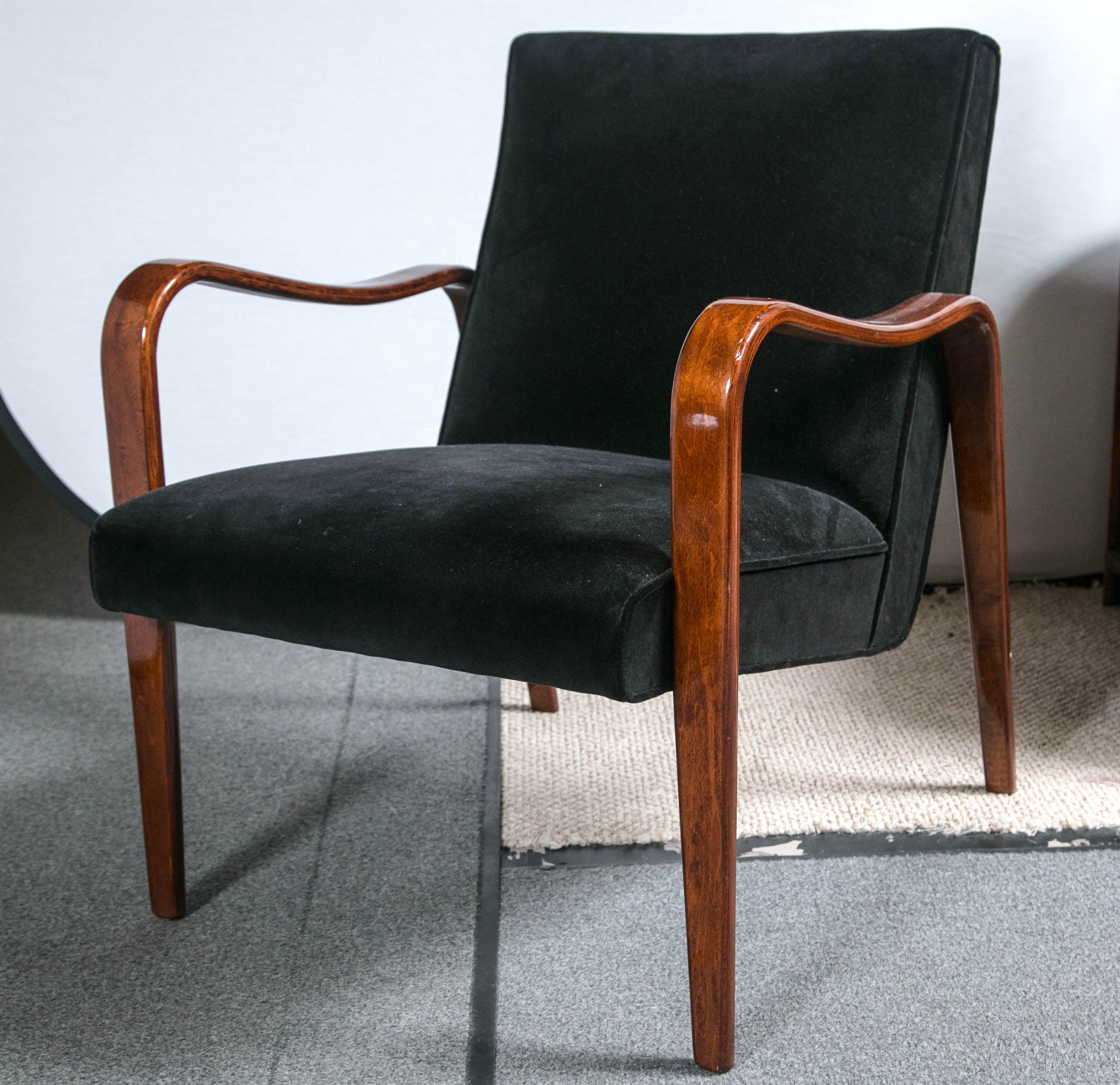 Thonet Style Pair of Art Deco Armchairs in Mahogany and Black Velvet Fabric For Sale