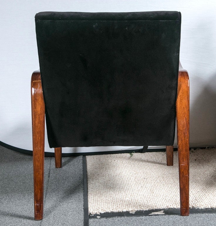 Thonet Style Pair of Art Deco Armchairs in Mahogany and Black Velvet Fabric For Sale 1