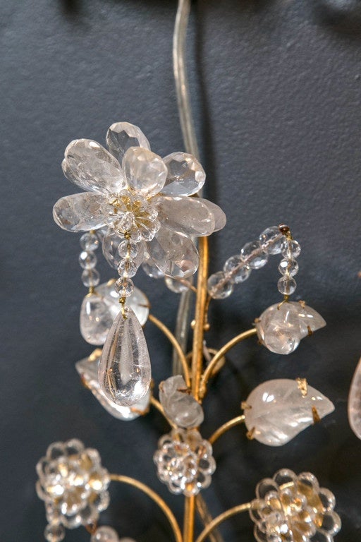 Pair of Hand-Cut Small Bagues Style Rock Crystal Wall Lights