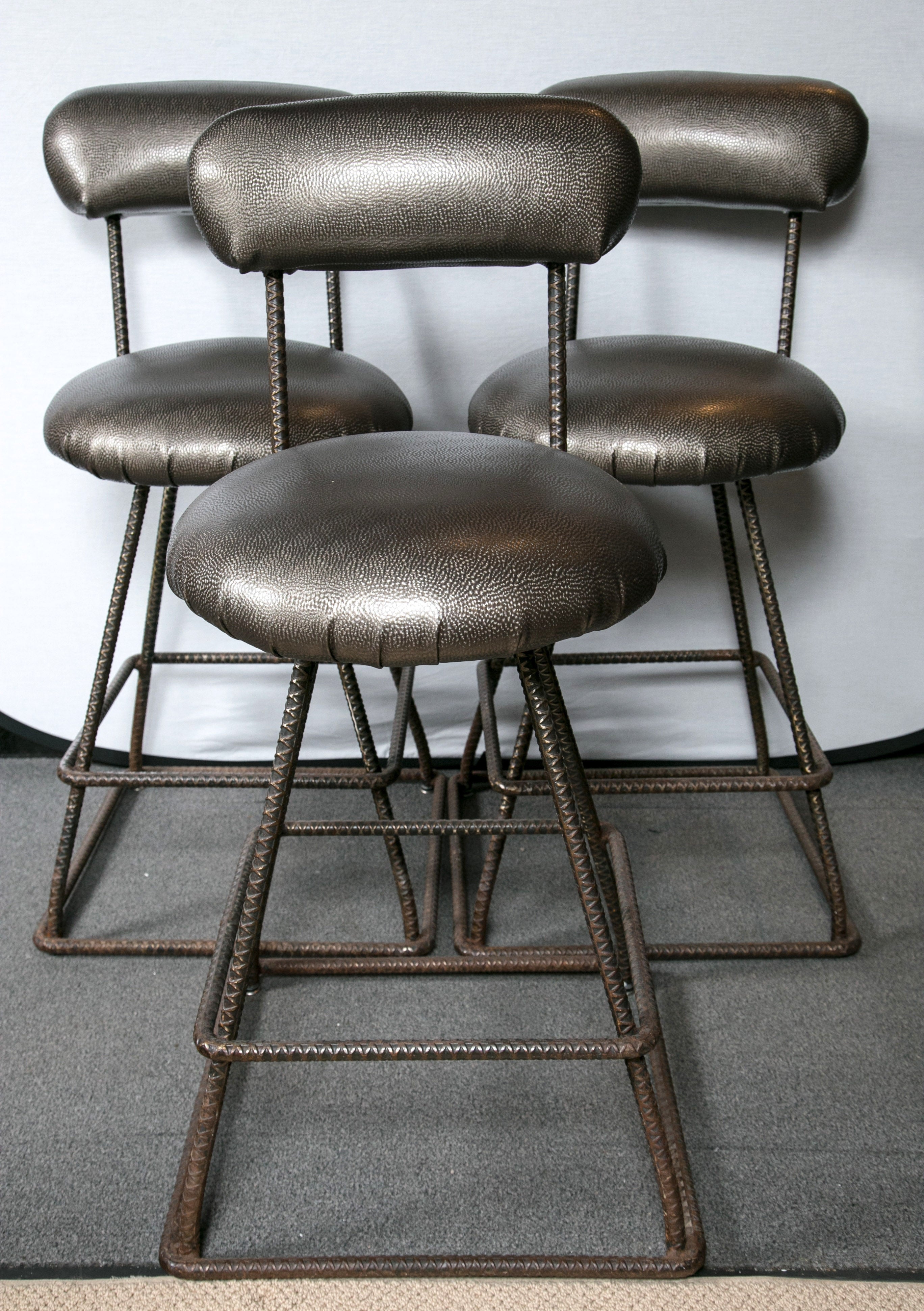 Set of Three Industrial Counter Stools For Sale