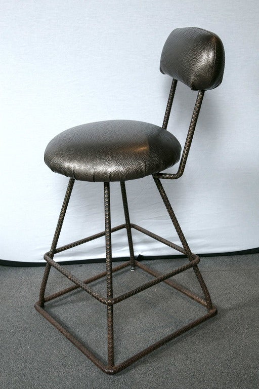 Set of Three Industrial Counter Stools In Excellent Condition For Sale In Stamford, CT
