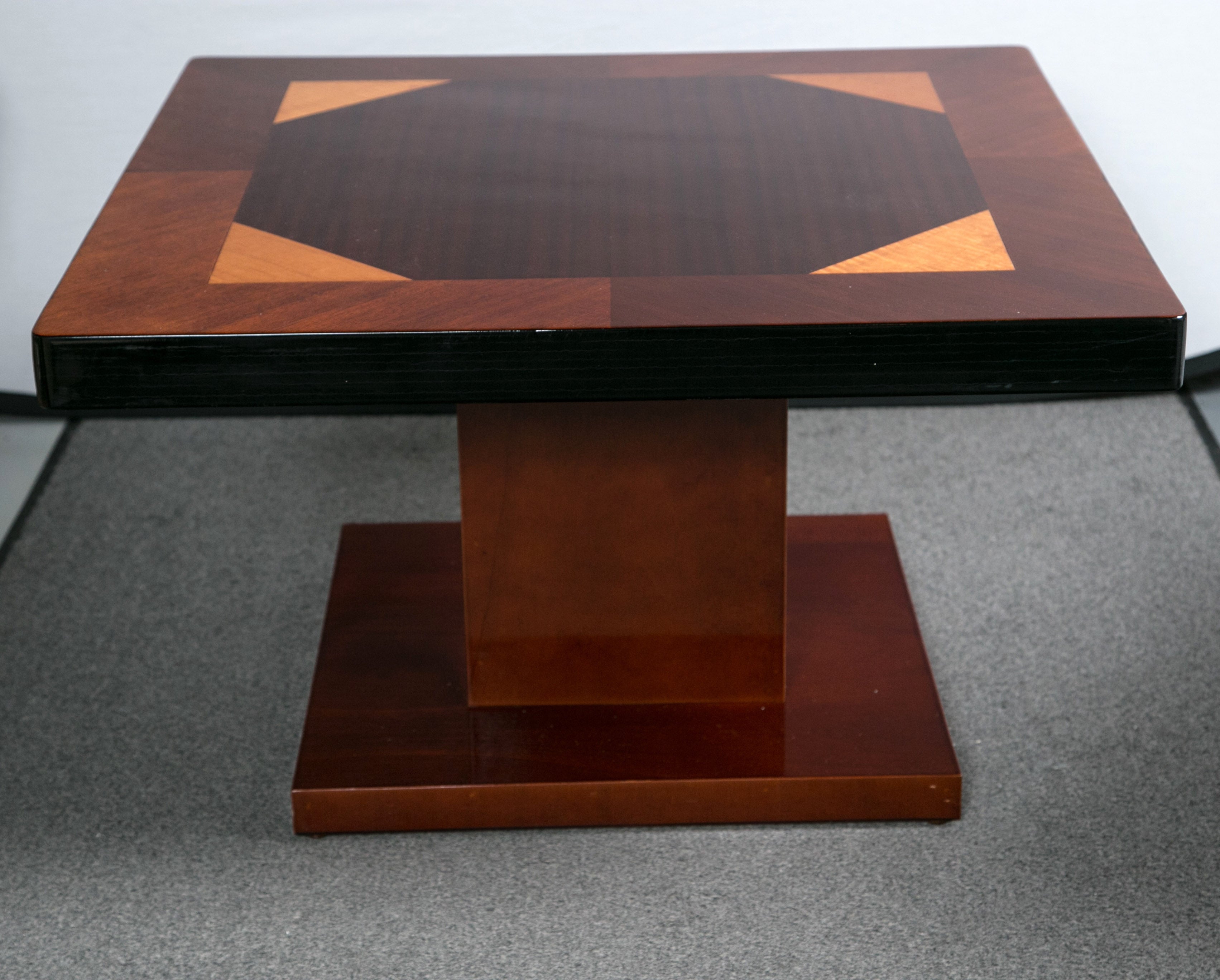 Mahogany Art Deco Square Coffee or Side Table with Inlaid Multiwood Top For Sale