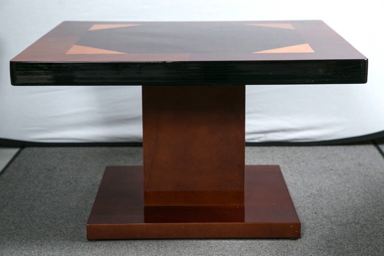 Art Deco square coffee table / side table with detailed inlaid wood top