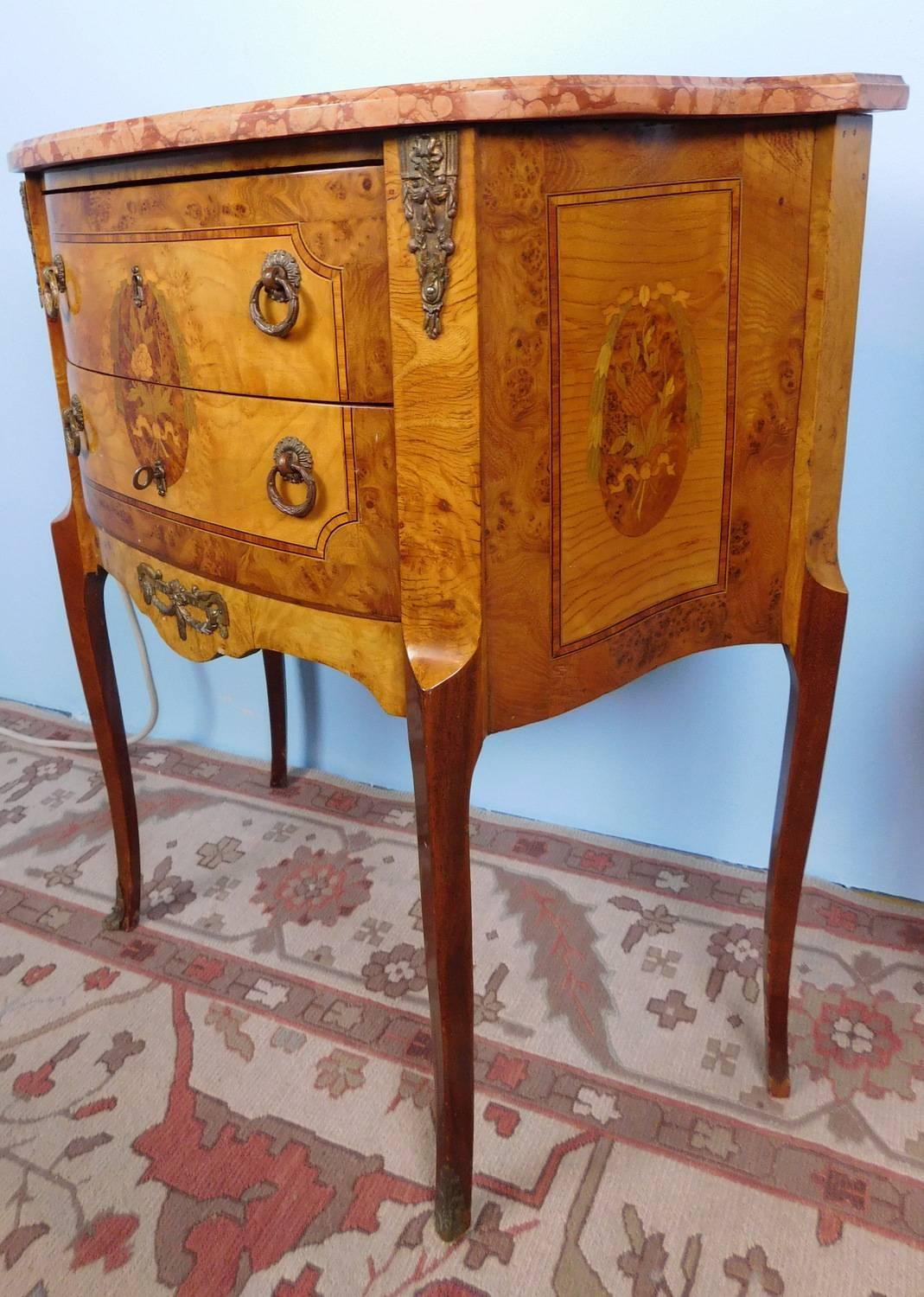 Pair of Marble Top Inlaid Satinwood French Side Tables, circa 1930 4