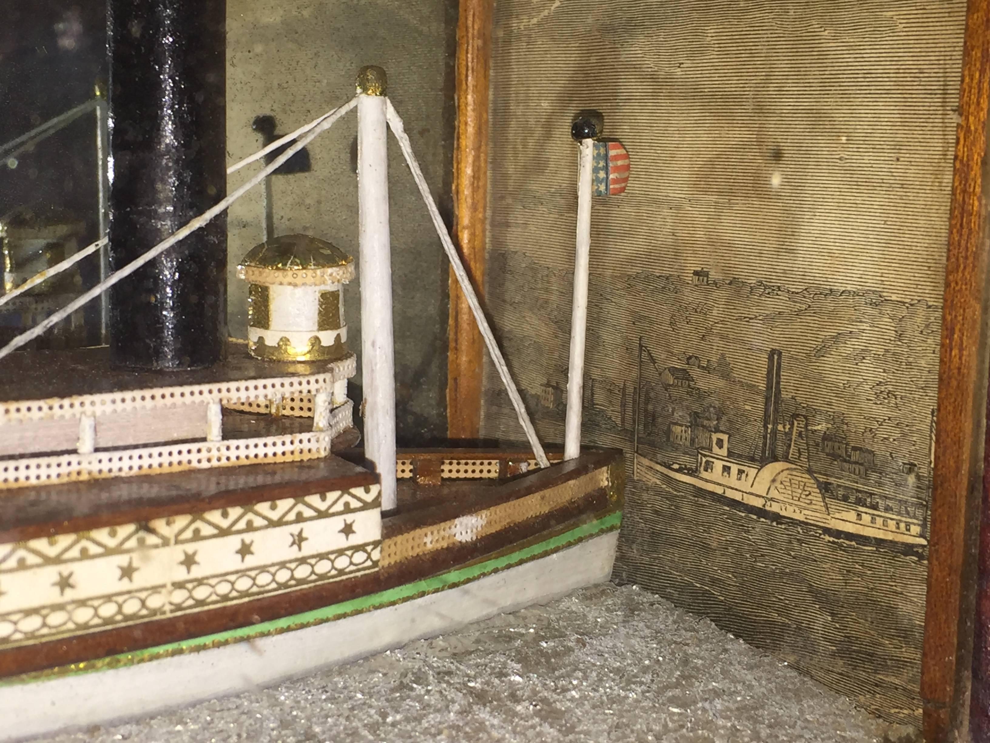 Folk Art Antique American Tiny Diorama of Steamship