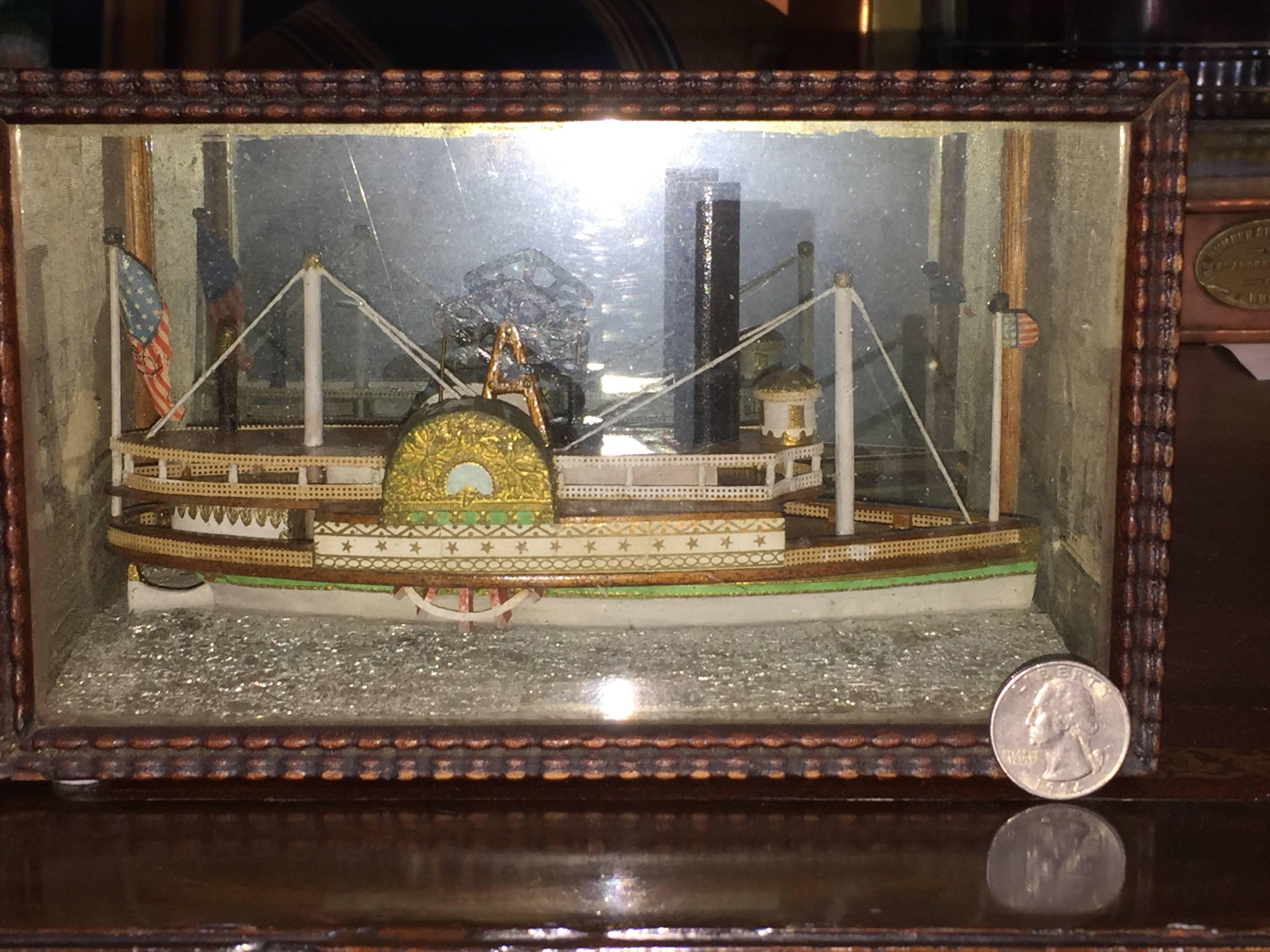 19th Century Antique American Tiny Diorama of Steamship