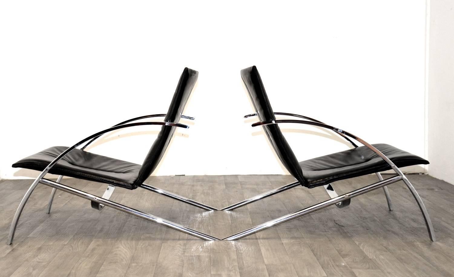 Discounted airfreight for our International and US customers ( from 2 weeks door to door )   

We are delighted to bring to you a pair of Paul Tuttle arco lounge chairs for Strassle International of Switzerland. Hand built to incredibly high