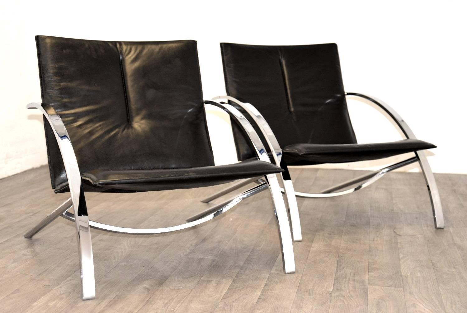 Mid-Century Modern Paul Tuttle Arco Lounge Chairs for Strässle of Switzerland, 1970s For Sale