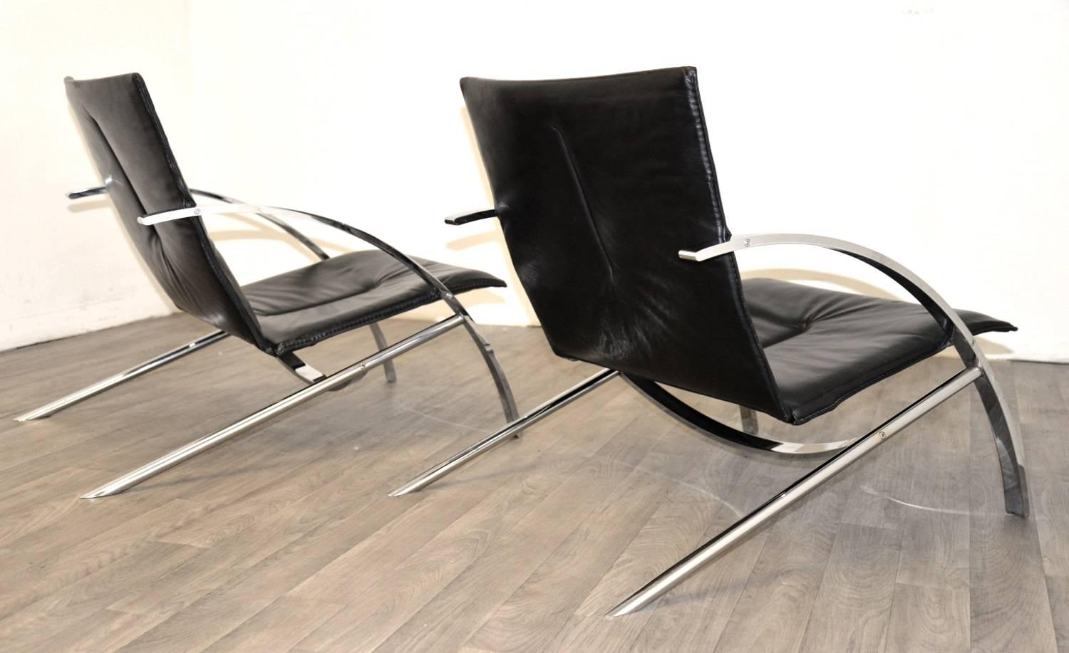 Paul Tuttle Arco Lounge Chairs for Strässle of Switzerland, 1970s In Good Condition For Sale In Fen Drayton, Cambridgeshire