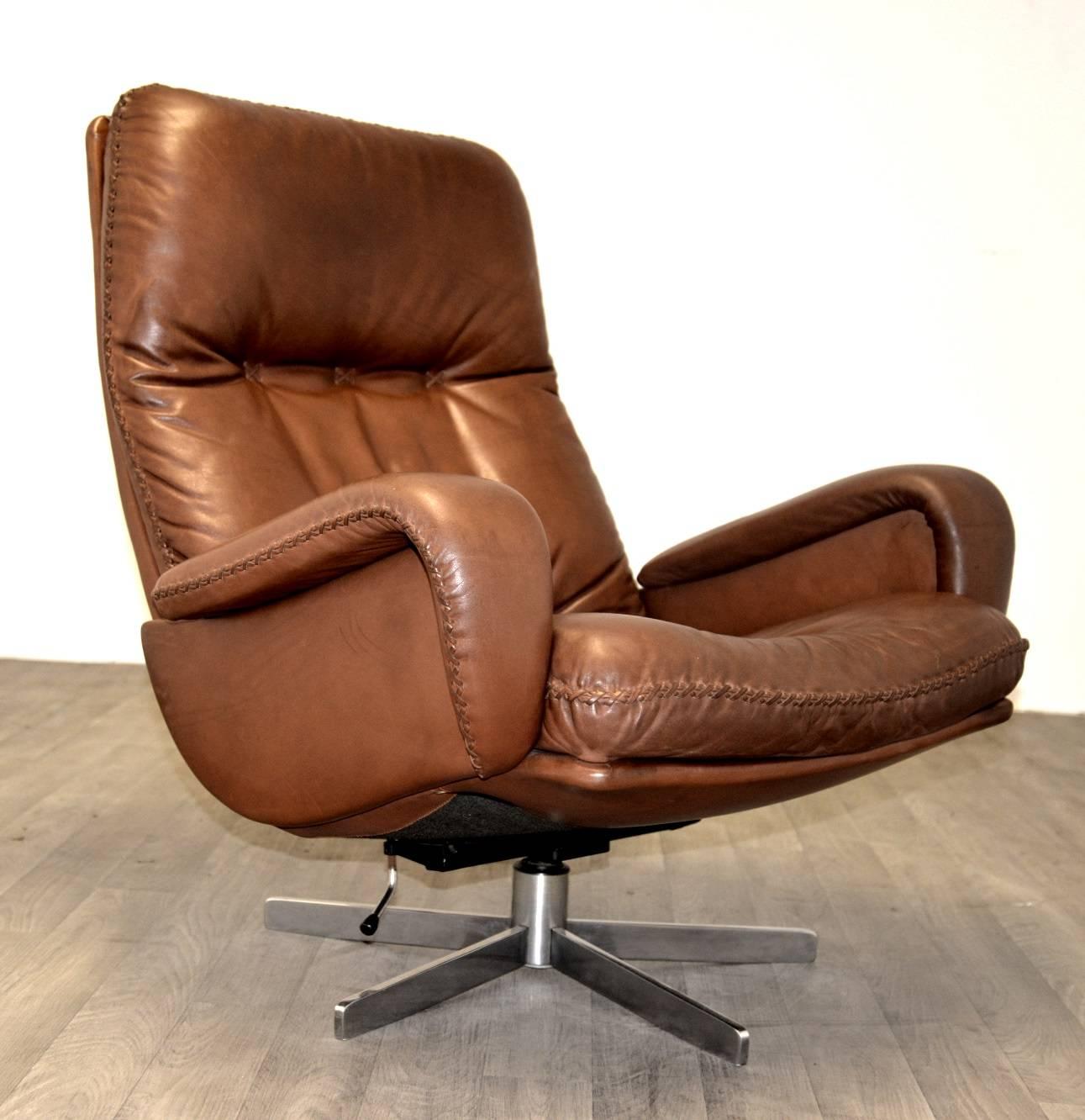 Leather Vintage De Sede S 231 James Bond Swivel Armchair with Ottoman 1960s