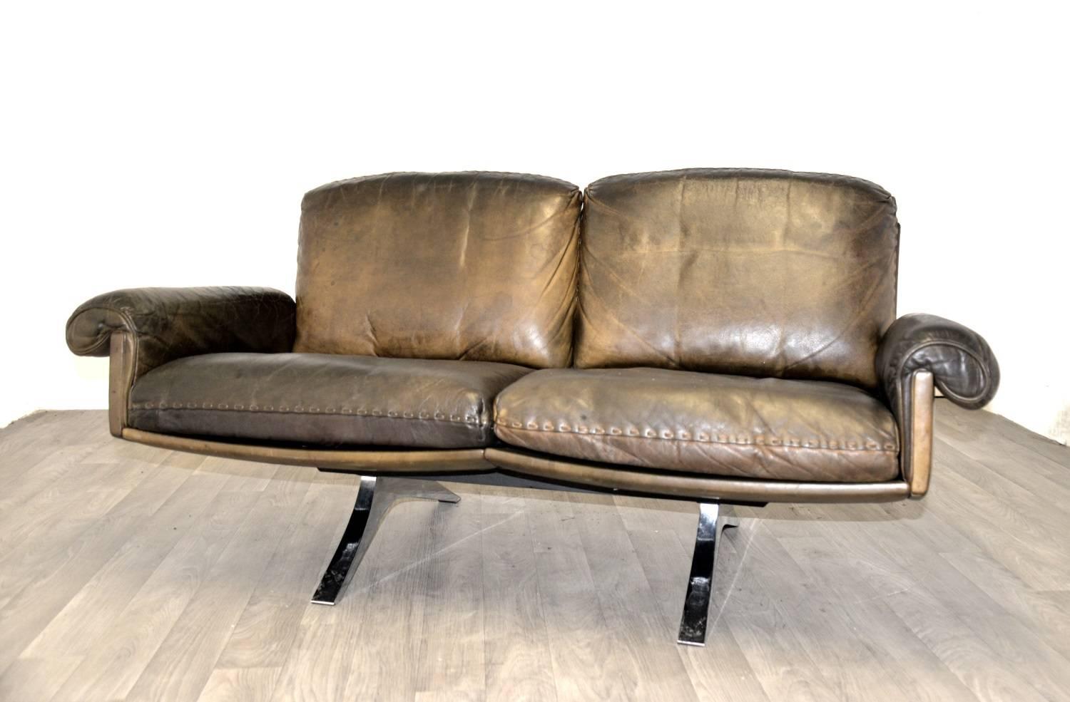 Mid-Century Modern Vintage De Sede DS 31 Two-Seat Sofa and Swivel Armchair, 1970s For Sale