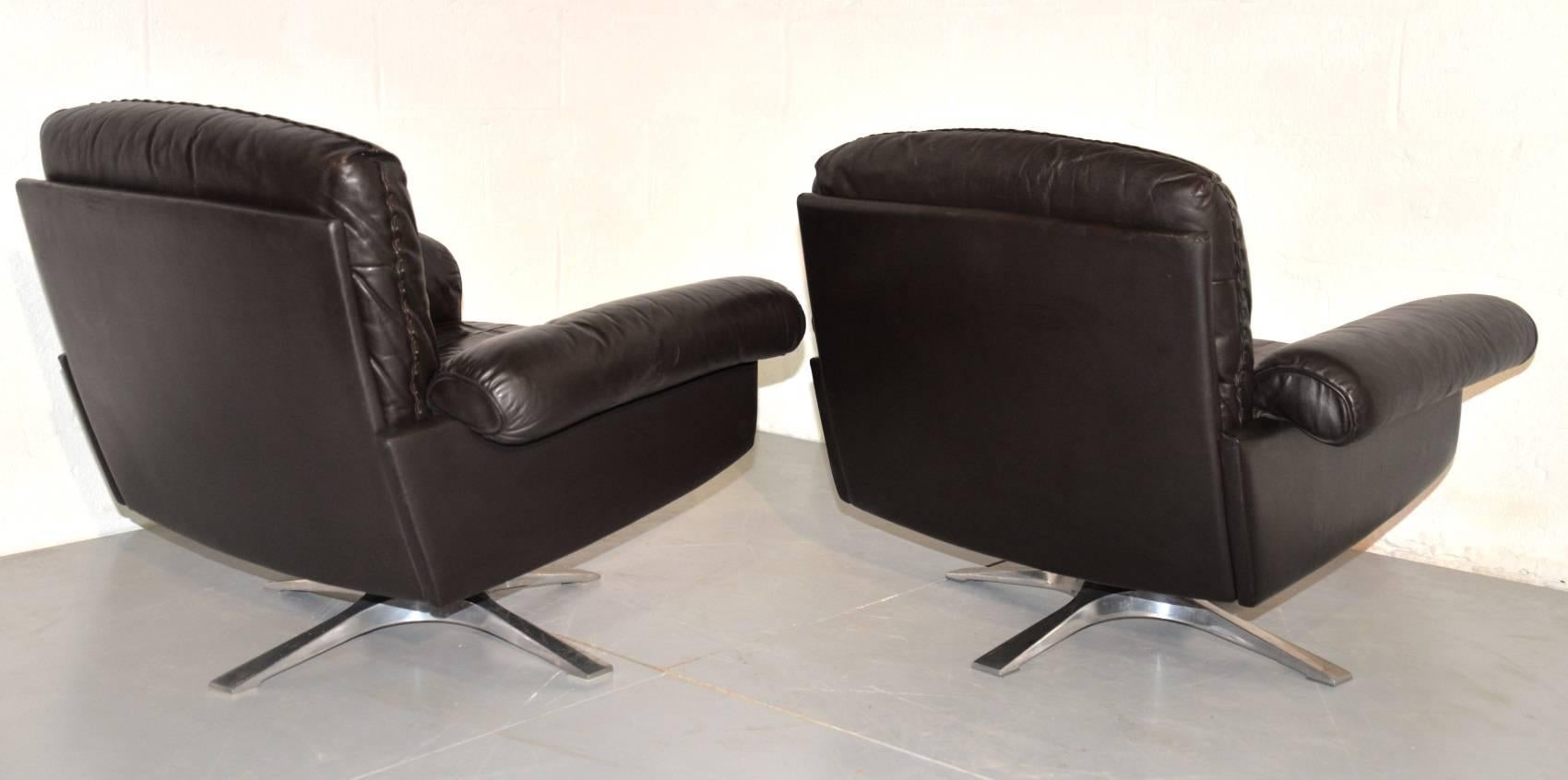 Vintage De Sede DS 31 Swivel Lounge Armchairs, 1970`s In Good Condition For Sale In Fen Drayton, Cambridgeshire