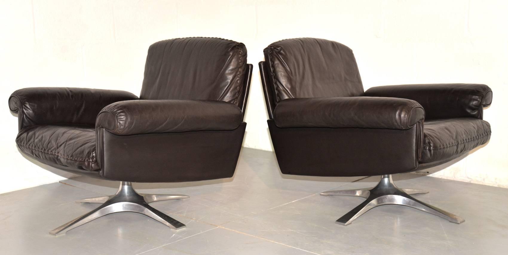 Swiss Vintage De Sede DS 31 Swivel Lounge Armchairs, 1970`s For Sale