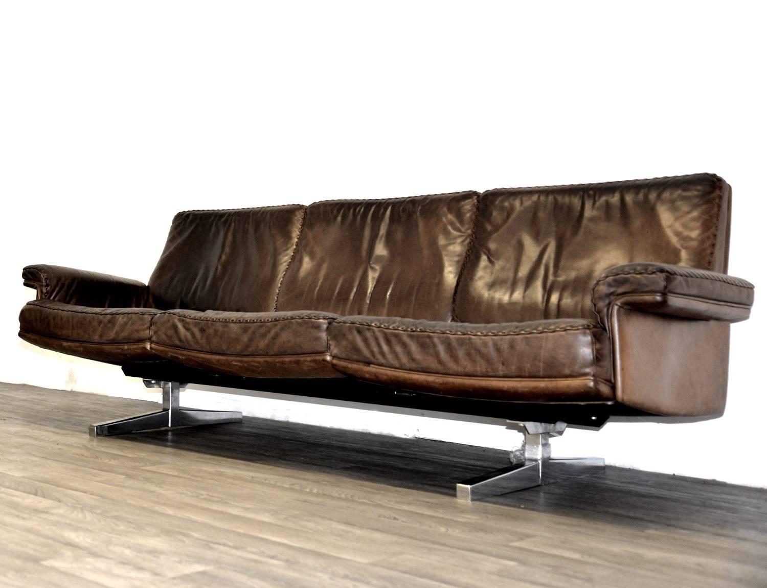 Leather Vintage De Sede DS 35 Three-Seat Sofa and Lounge Swivel Armchair, 1960s