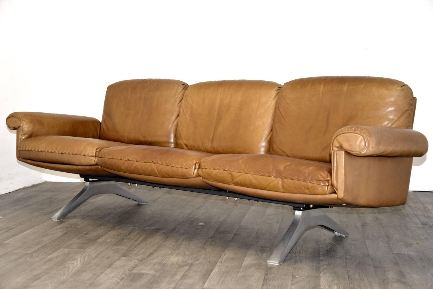 Leather Vintage De Sede DS 31 Sofa and Swivel Lounge Club Armchair, Switzerland 1970s