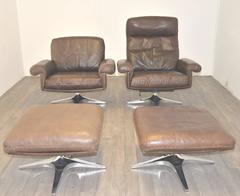 Pair of Vintage De Sede Ds 31 Swivel Club Armchairs with Ottomans, 1970s